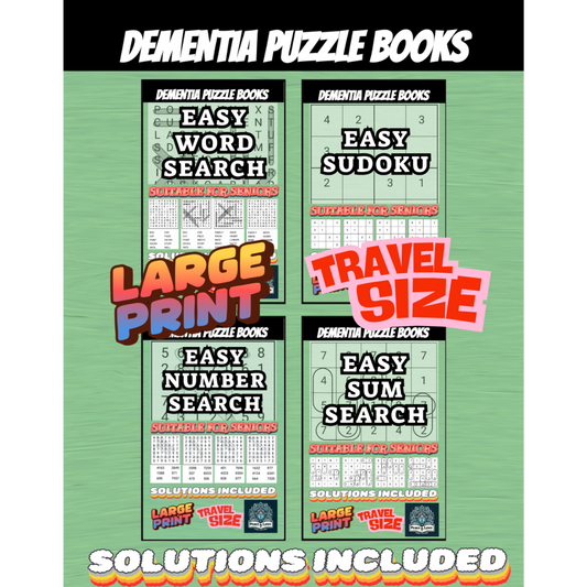Dementia Puzzle Books - Easy Word Search - Suitable For Seniors: Large Print - 1 Per Page - Solutions Included - Travel Size 5 x 8