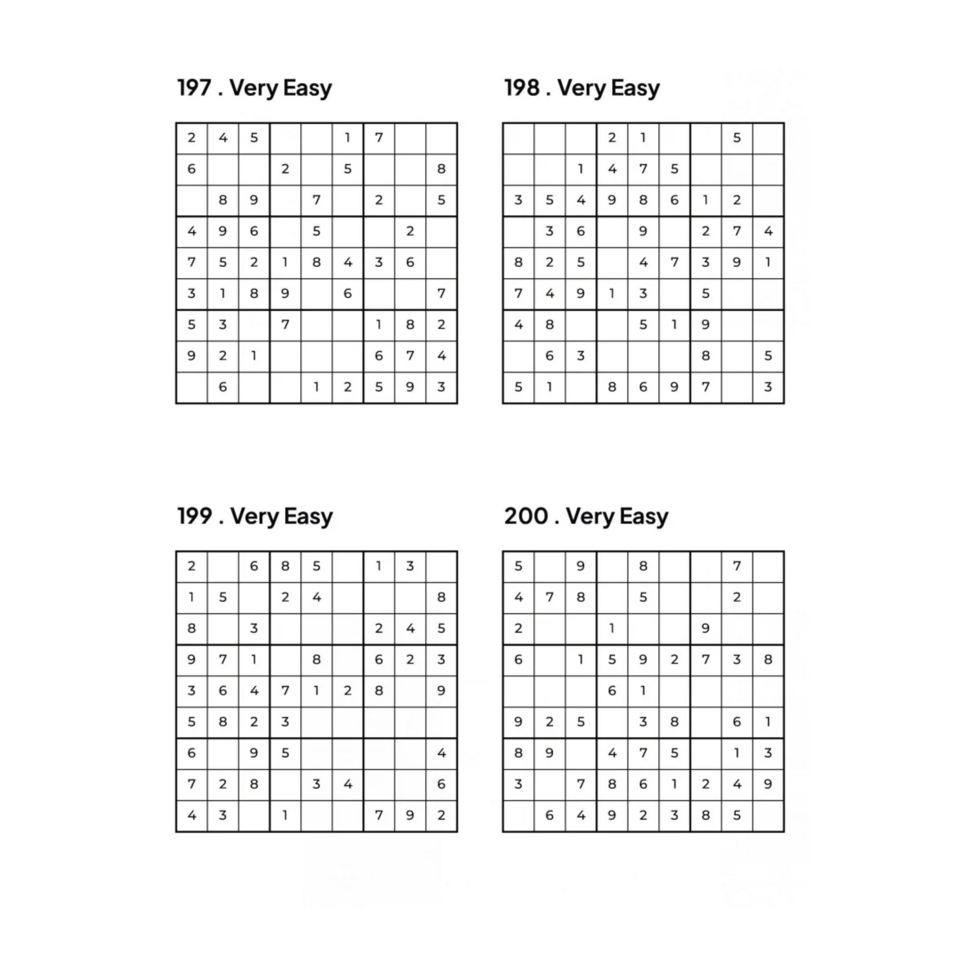 Grid of 4 Very Easy Sudoku Puzzles