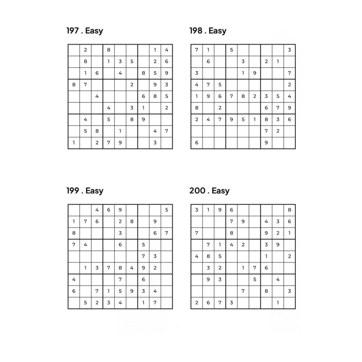 Grid of 4 Easy Sudoku Puzzles