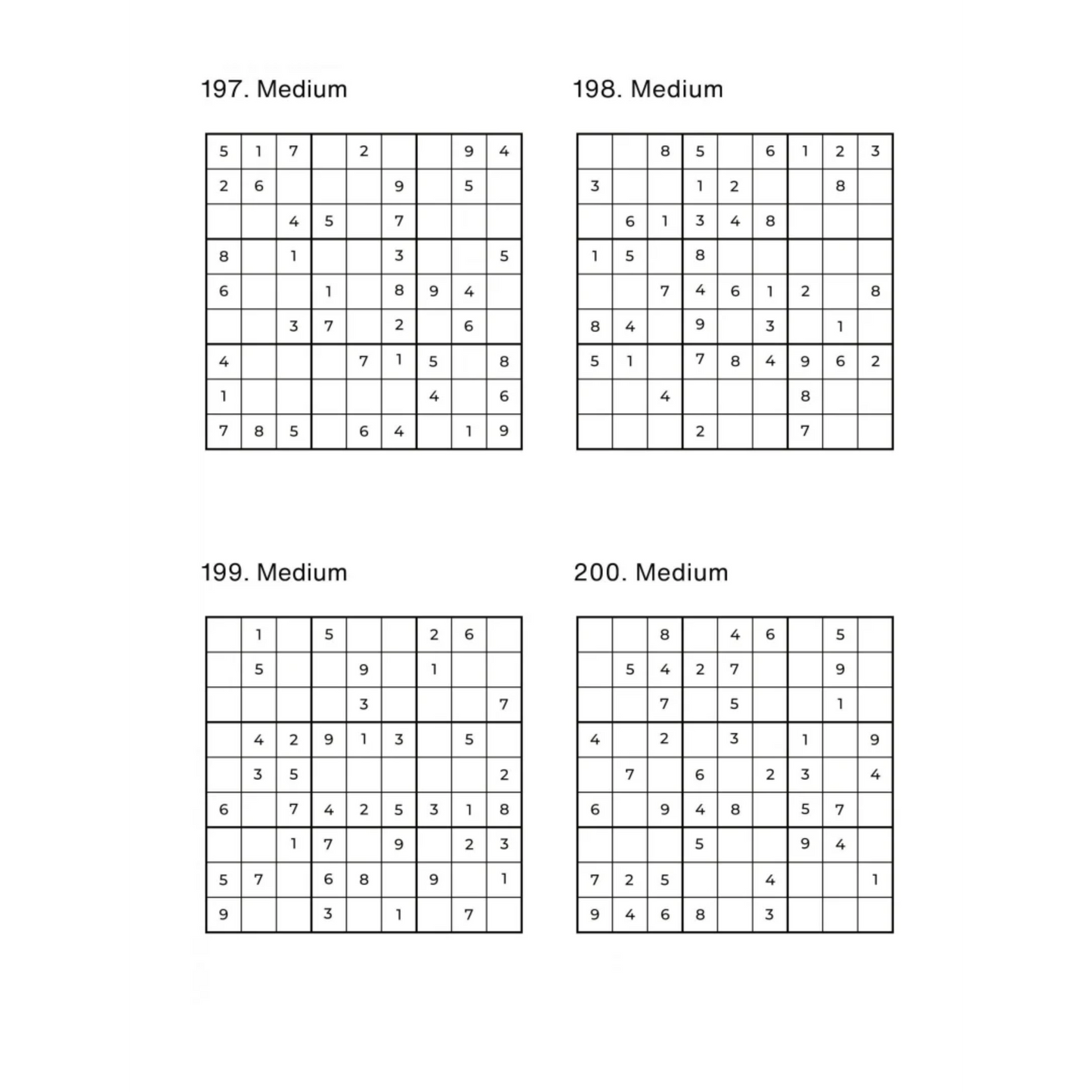 Grid of 4 Medium Sudoku Puzzles