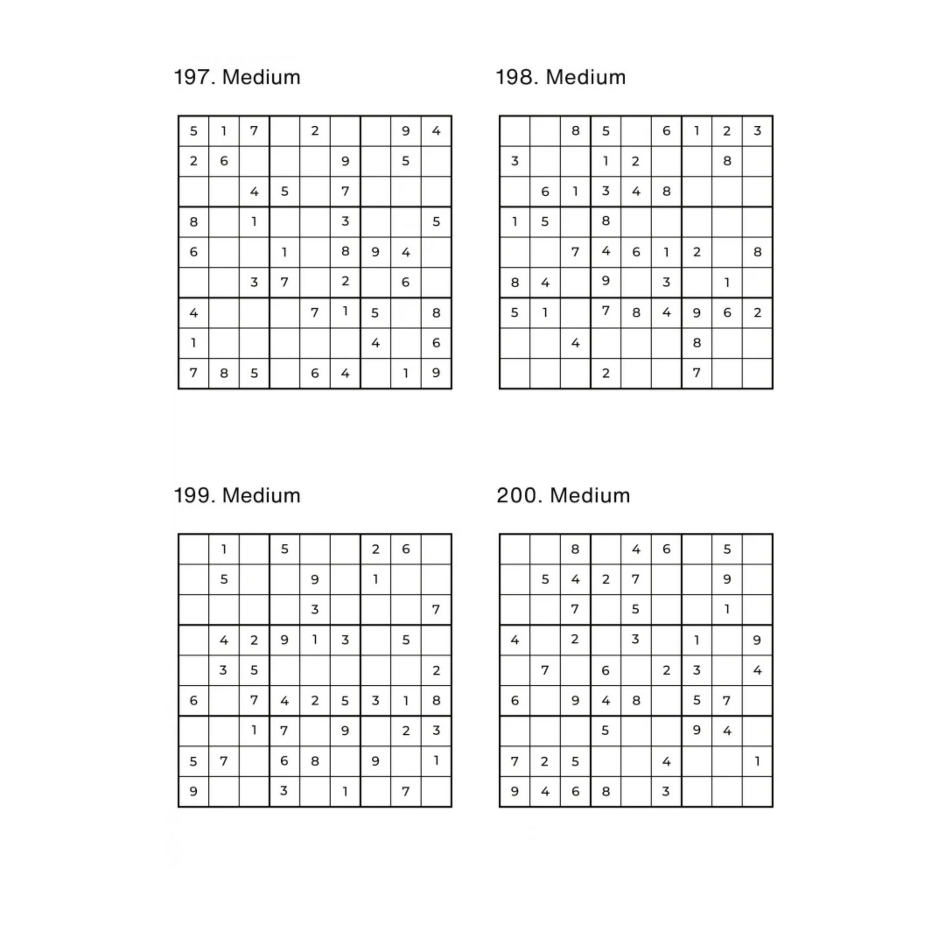 Grid of 4 Medium Sudoku Puzzles