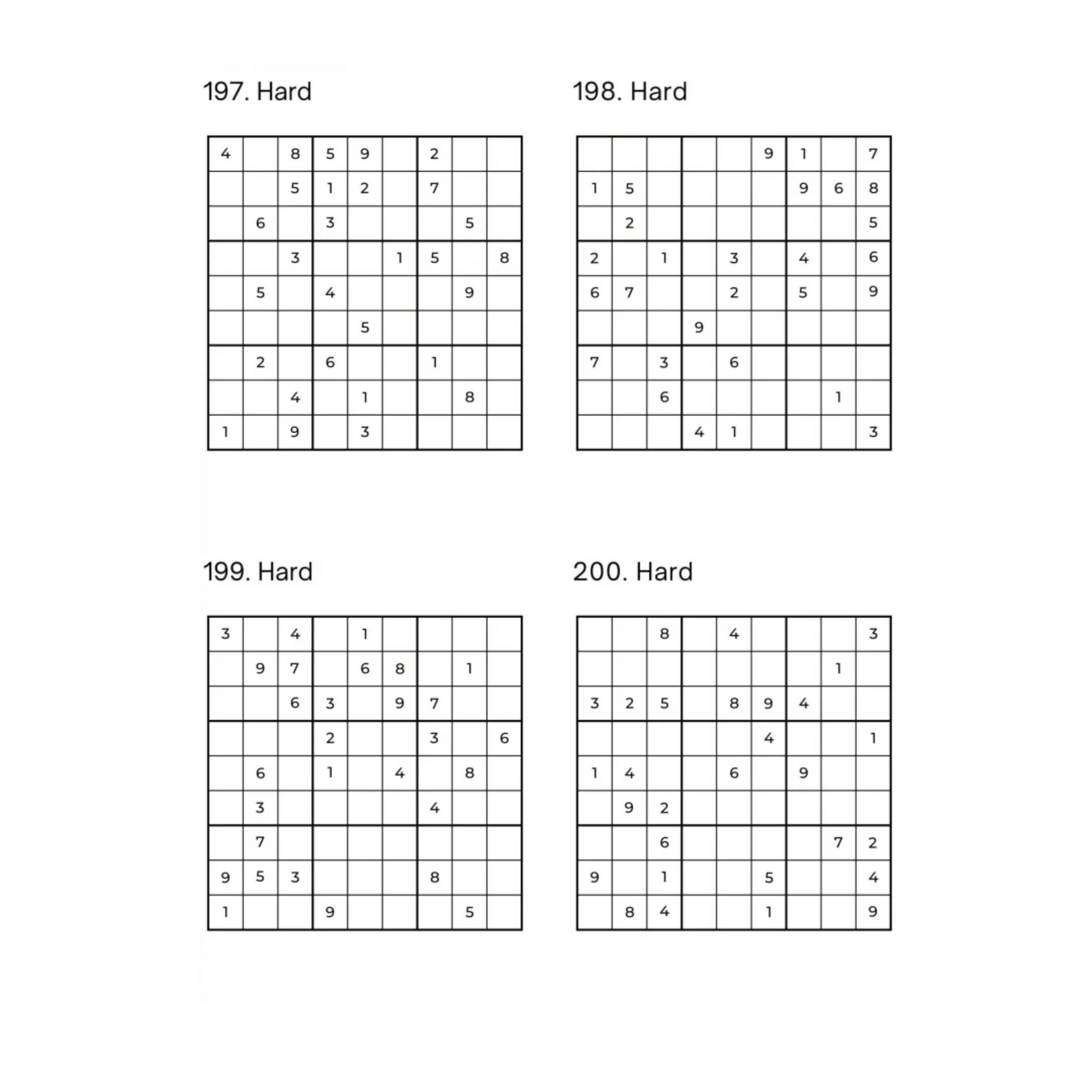 Grid of 4 Hard Sudoku Puzzles