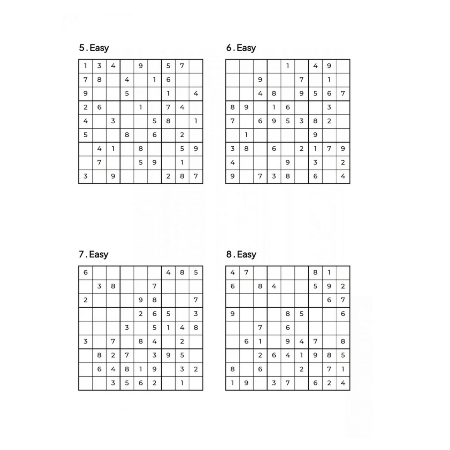 Grid of 4 Easy Sudoku Puzzles