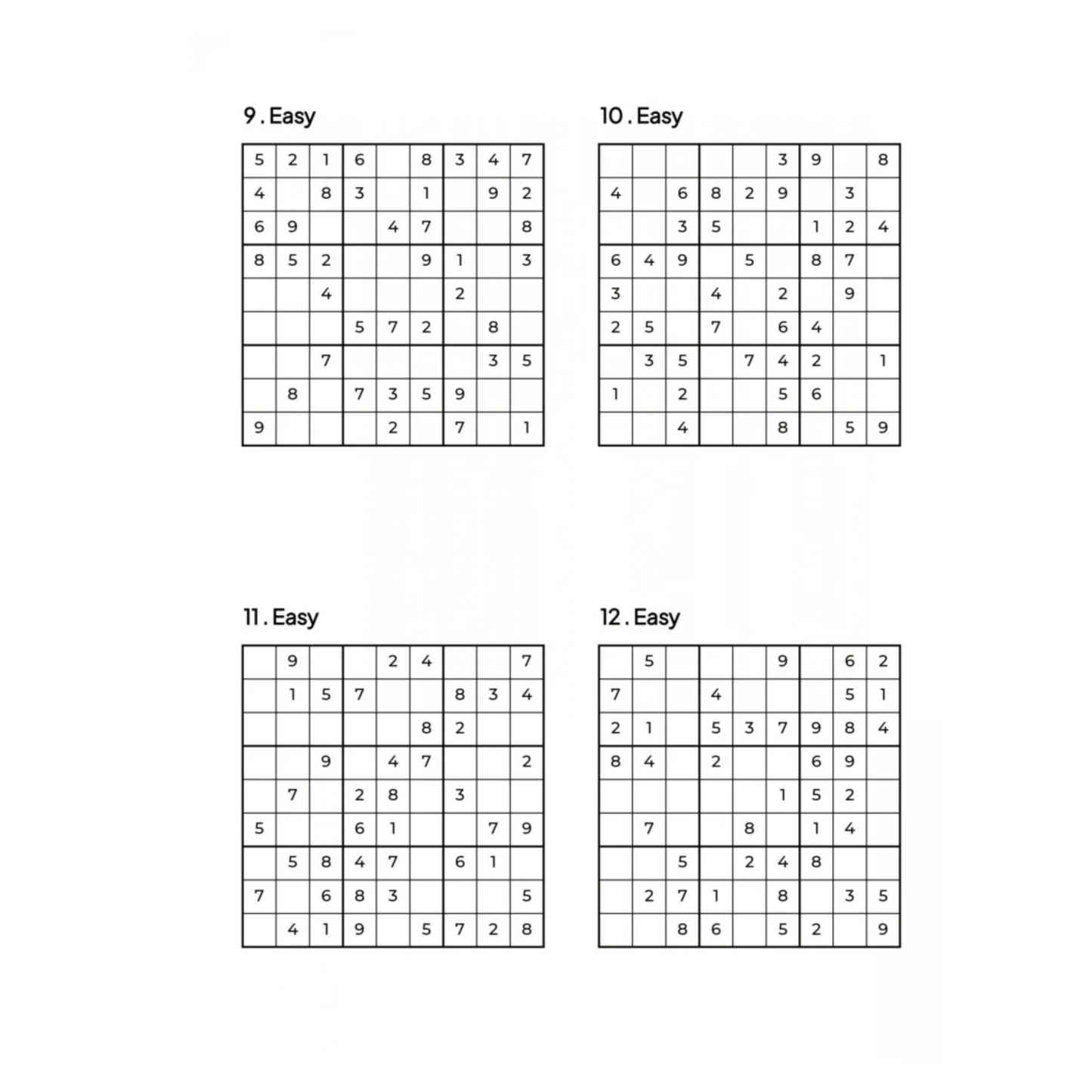 Grid of 4 Easy Sudoku Puzzles