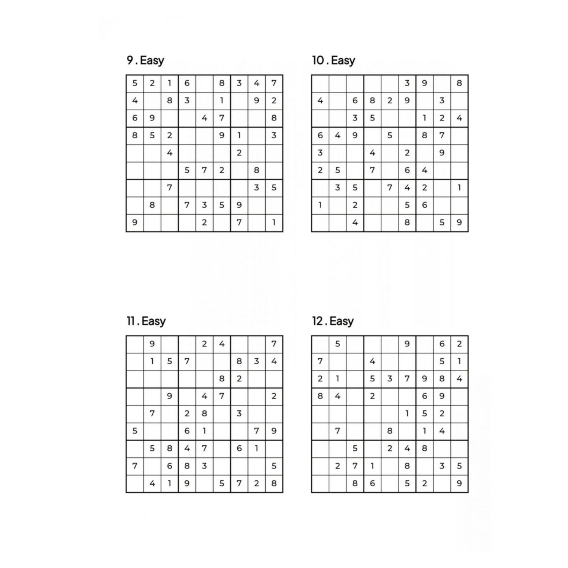 Grid of 4 Easy Sudoku Puzzles