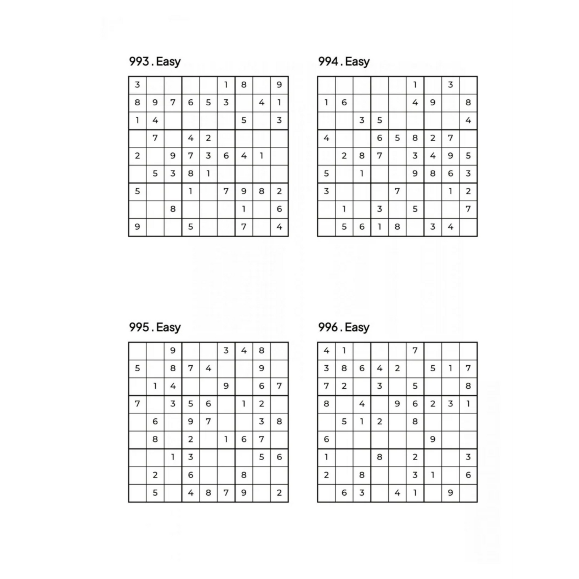Grid of 4 Easy Sudoku Puzzles