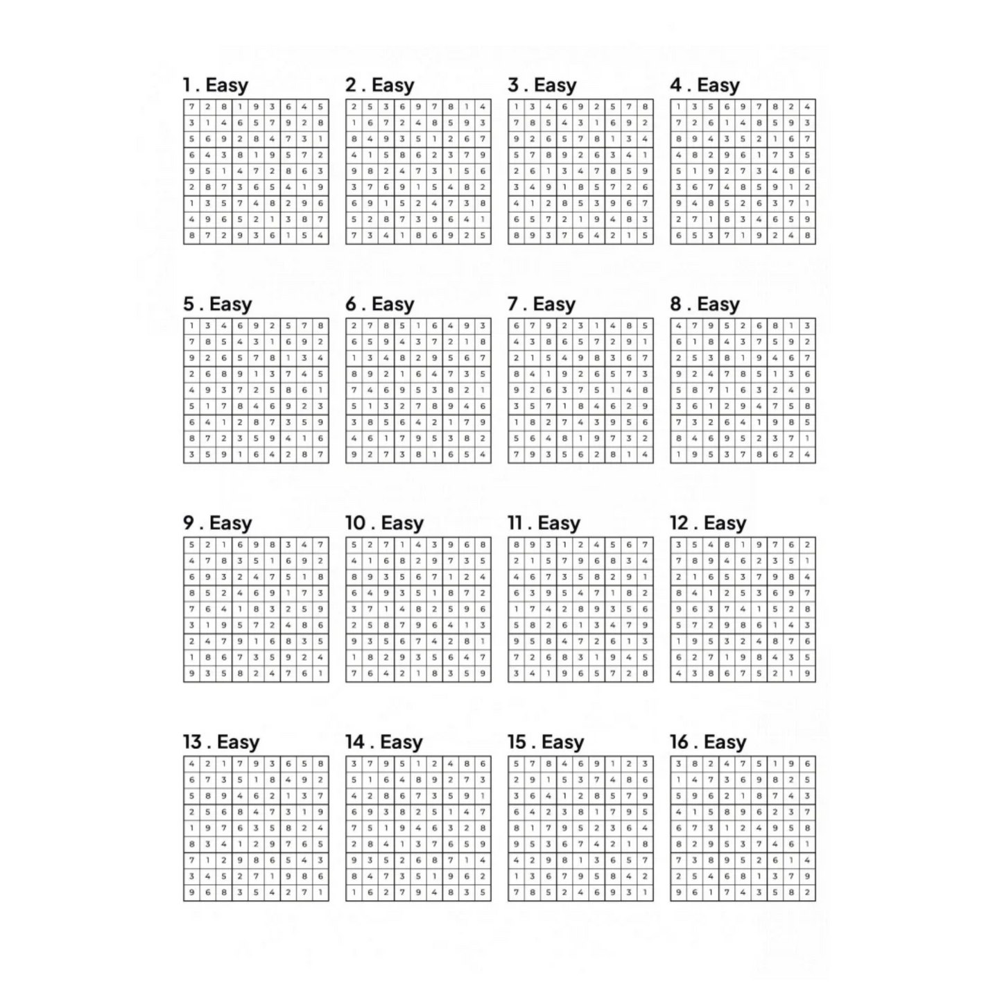 Grid of 16 Sudoku Solutions