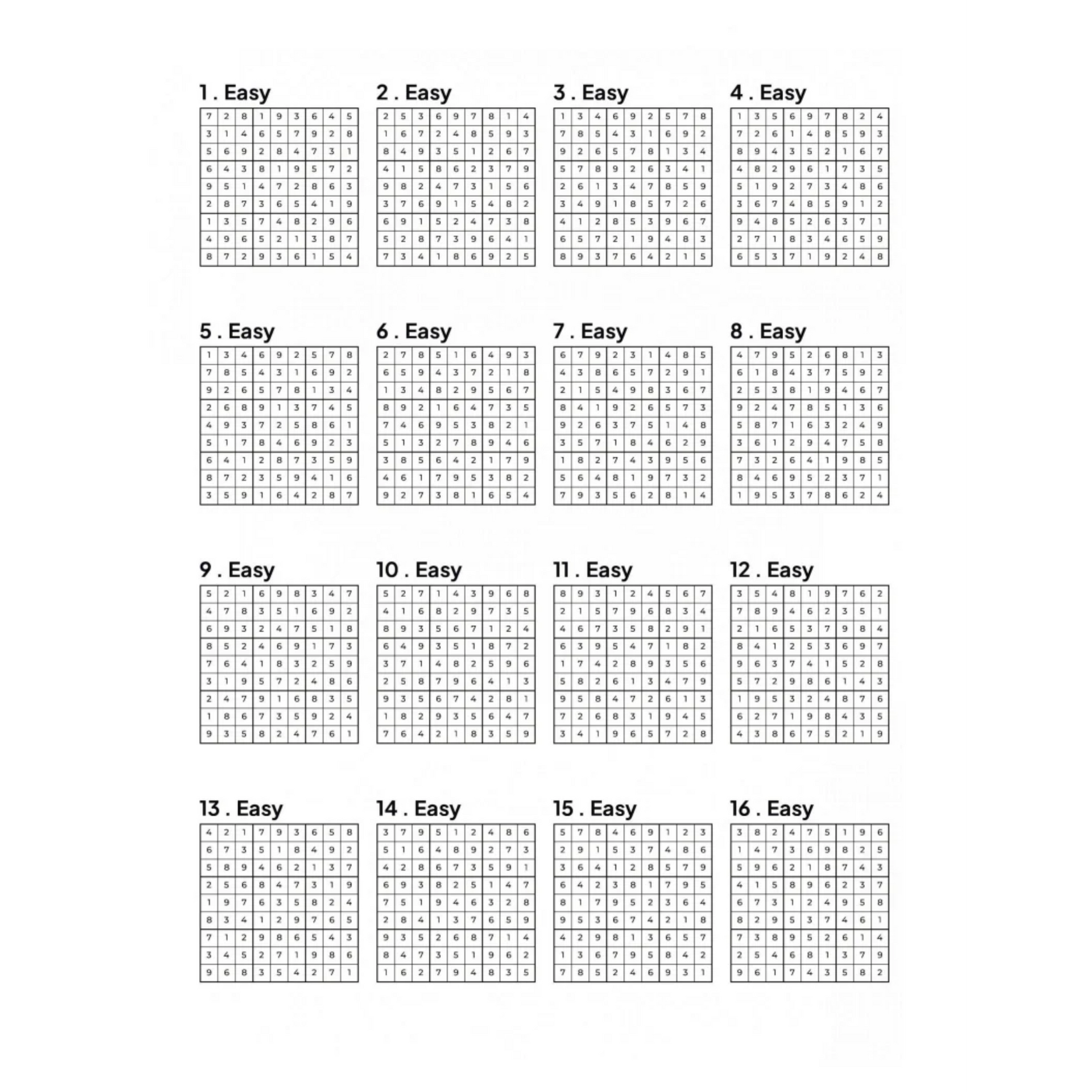 Grid of 16 Sudoku Solutions