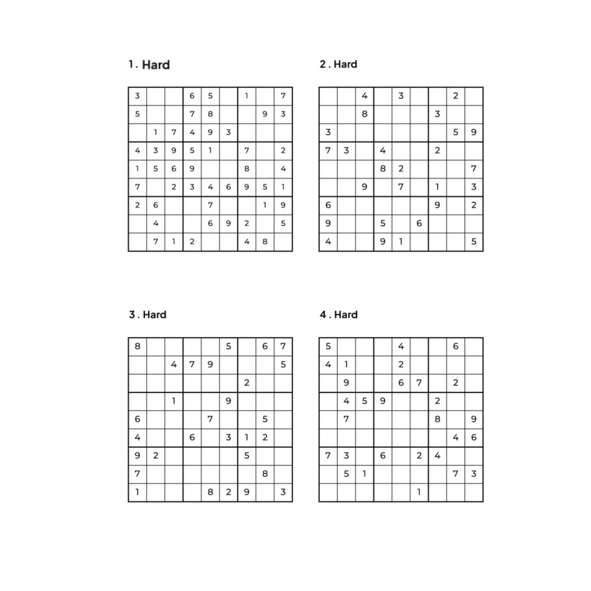 Grid of 4 Hard Sudoku Puzzles