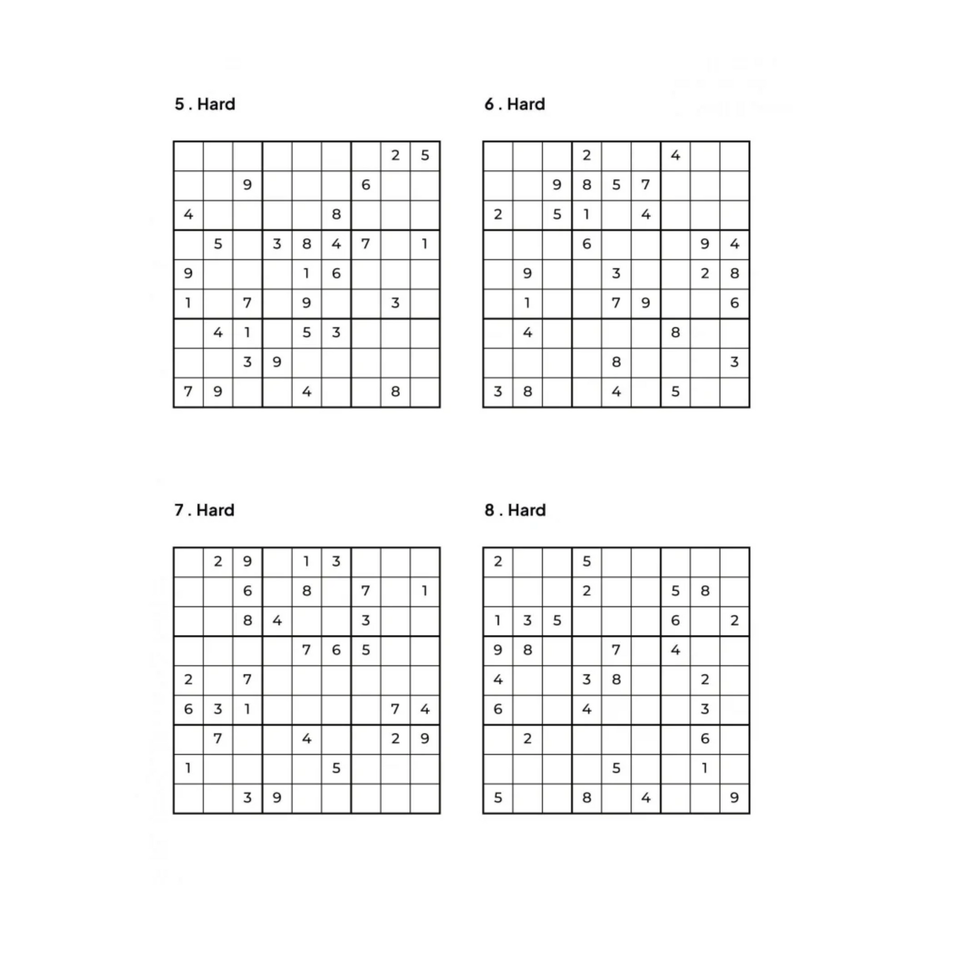 Grid of 4 Hard Sudoku Puzzles