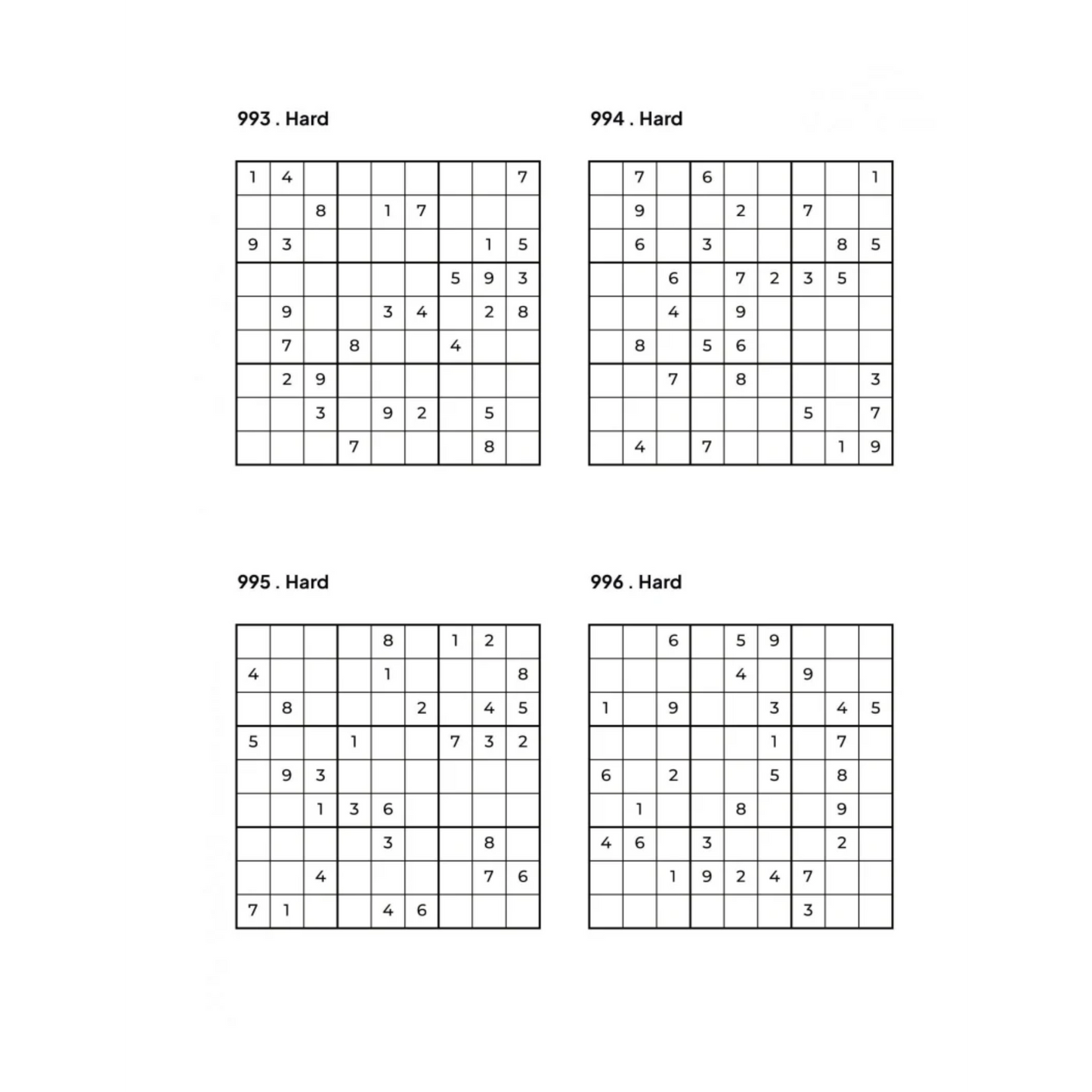Grid of 4 Hard Sudoku Puzzles