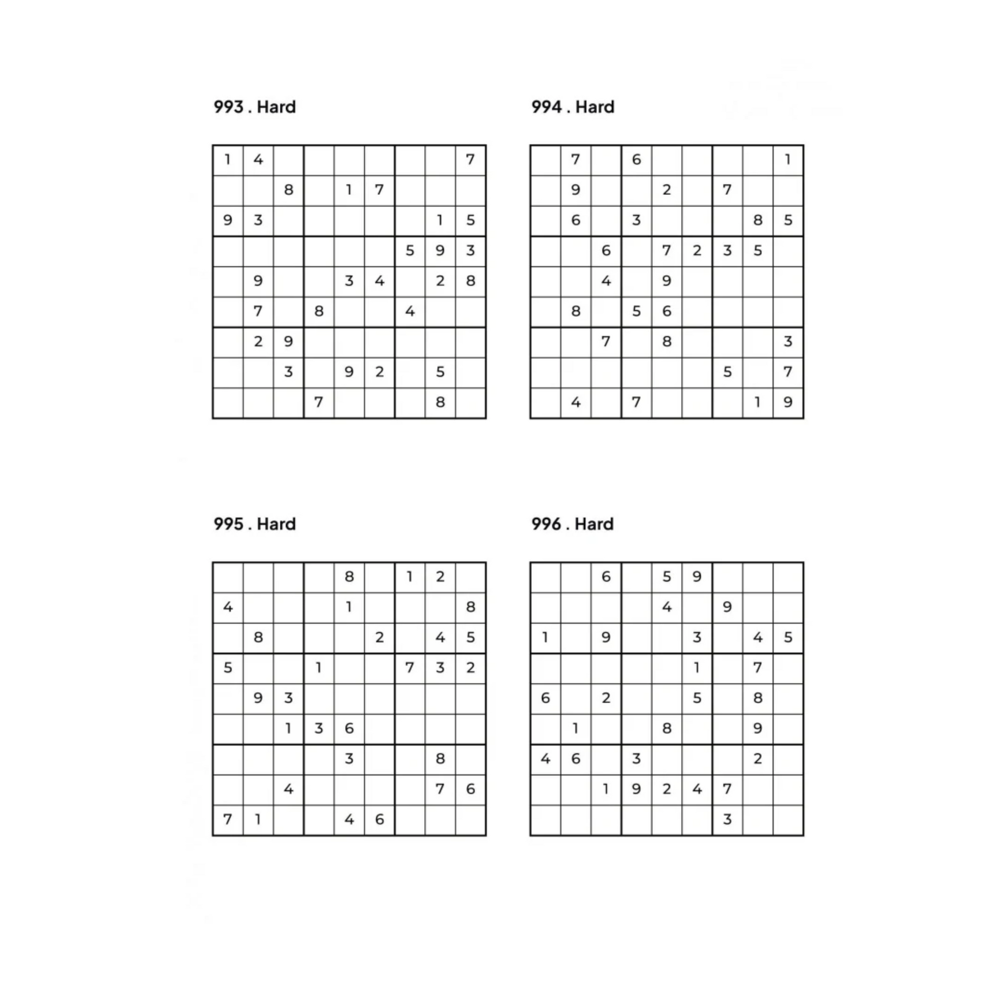 Grid of 4 Hard Sudoku Puzzles