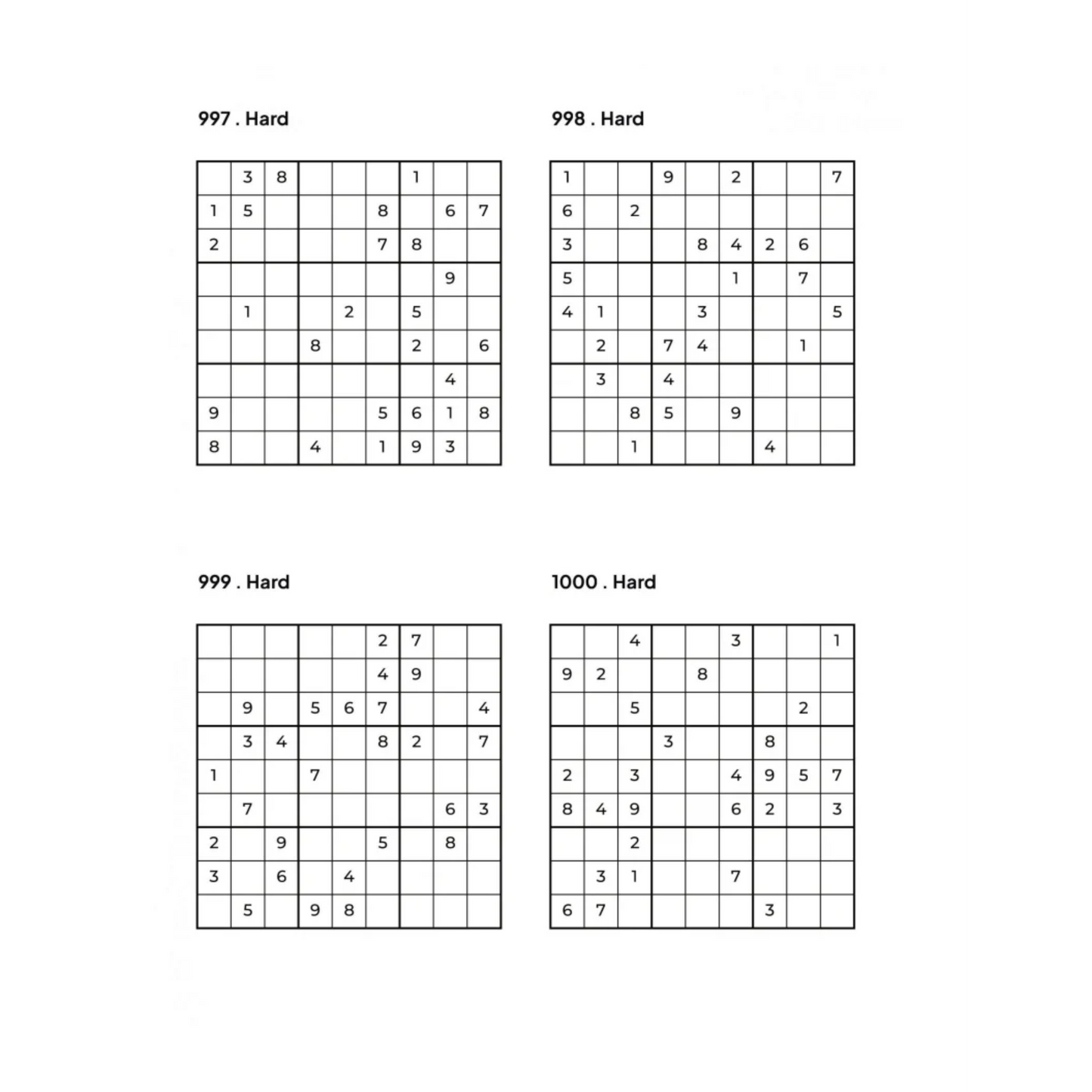 Grid of 4 Hard Sudoku Puzzles