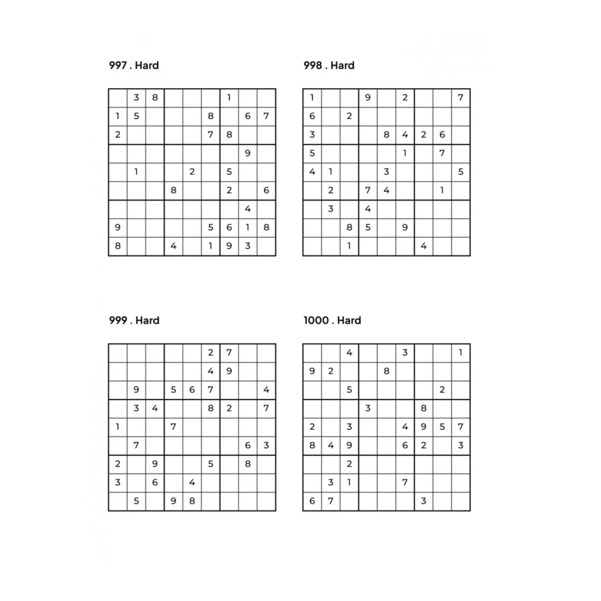 Grid of 4 Hard Sudoku Puzzles