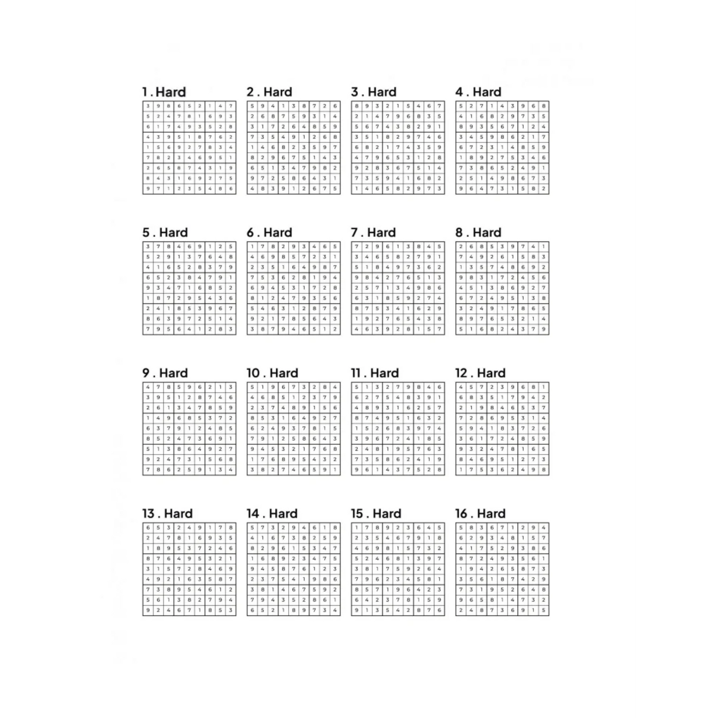 Grid of 16 Sudoku solutions