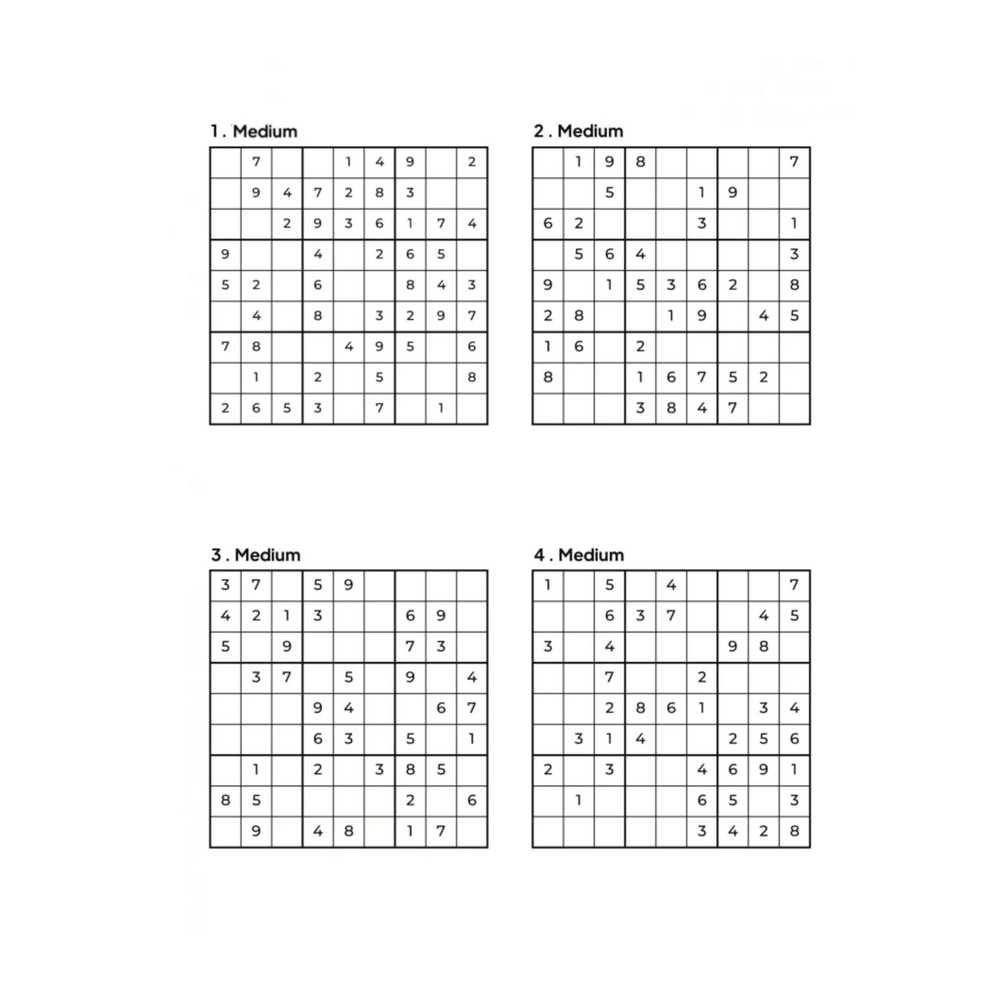 Grid of 4 Medium Sudoku Puzzles