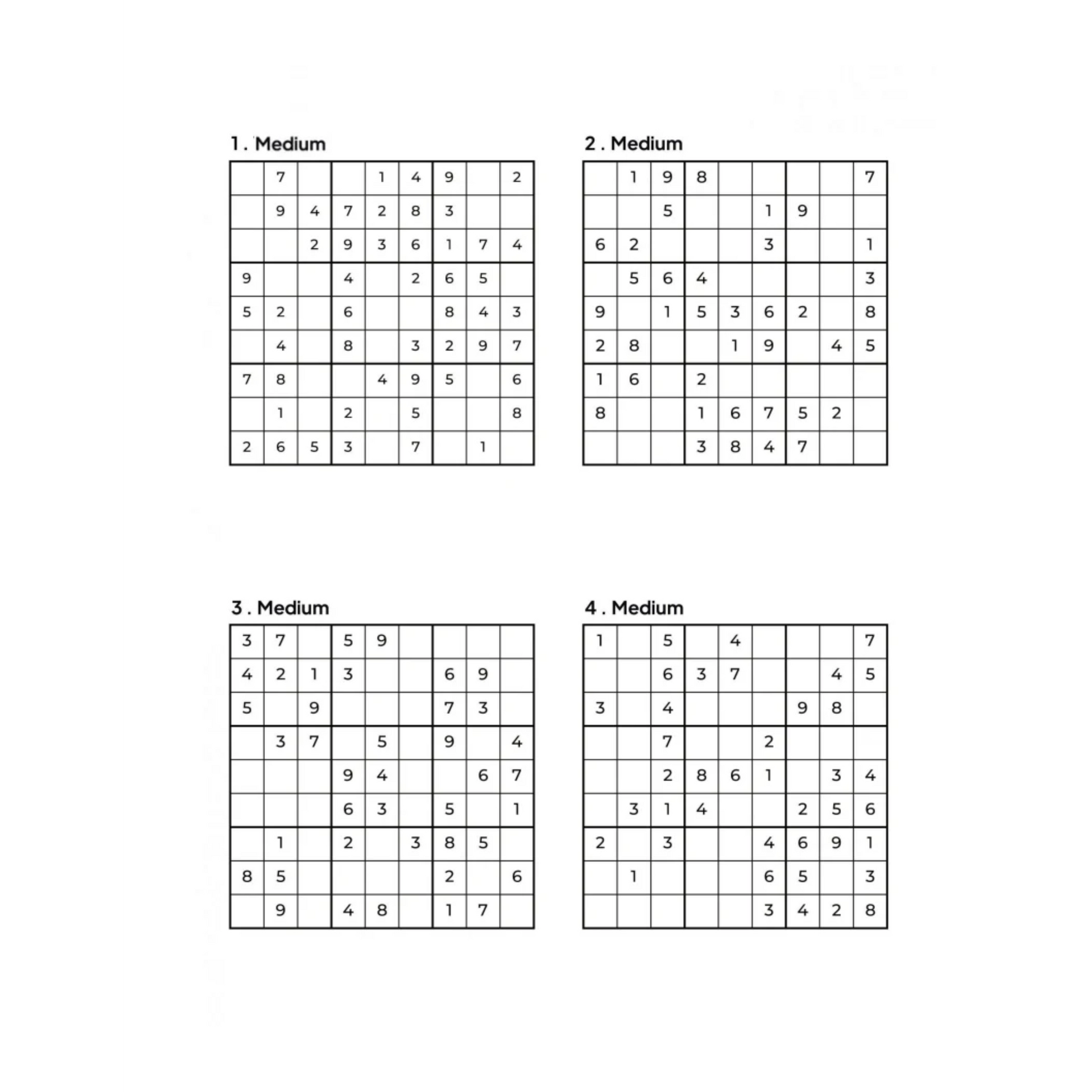 Grid of 4 Medium Sudoku Puzzles