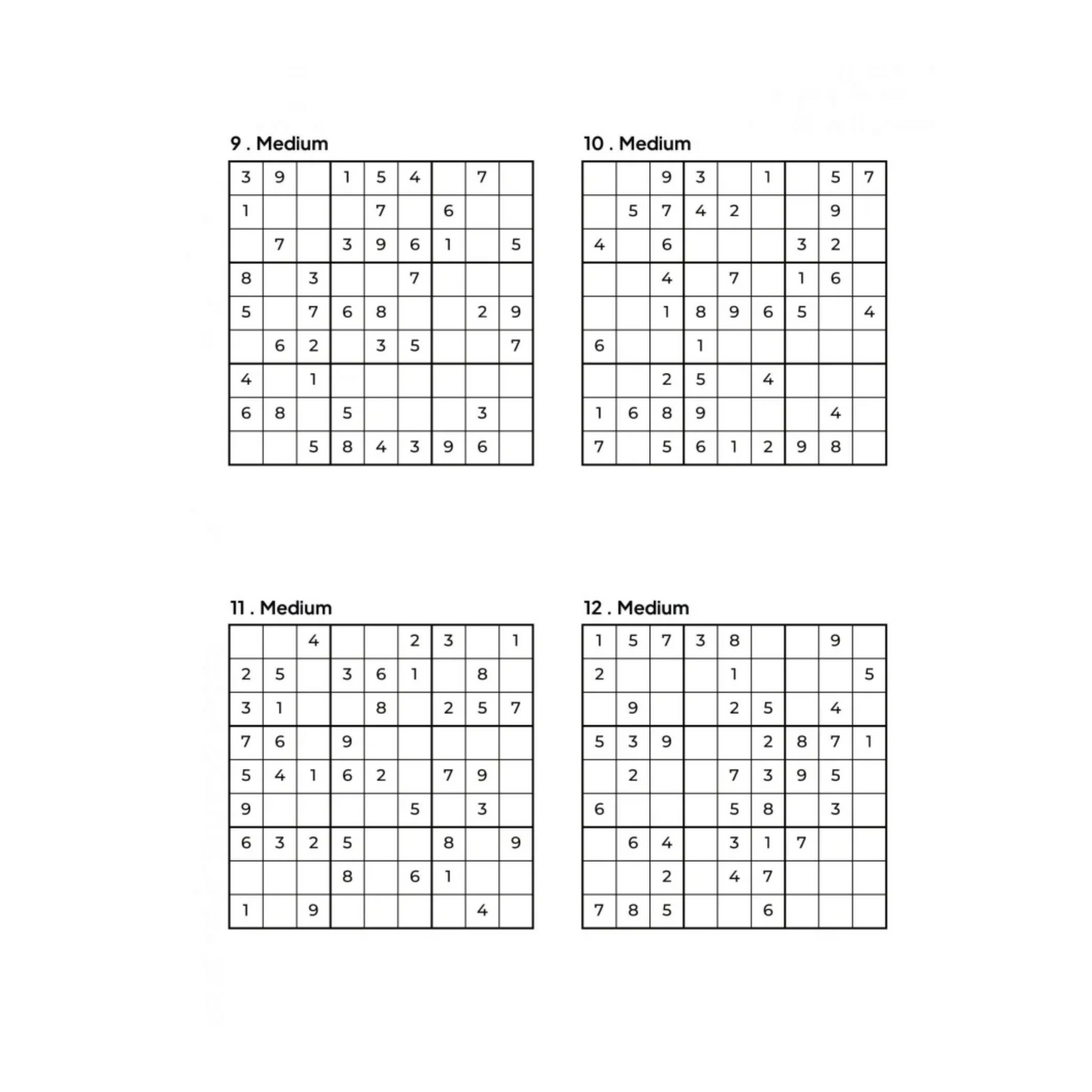 Grid of 4 Medium Sudoku Puzzles