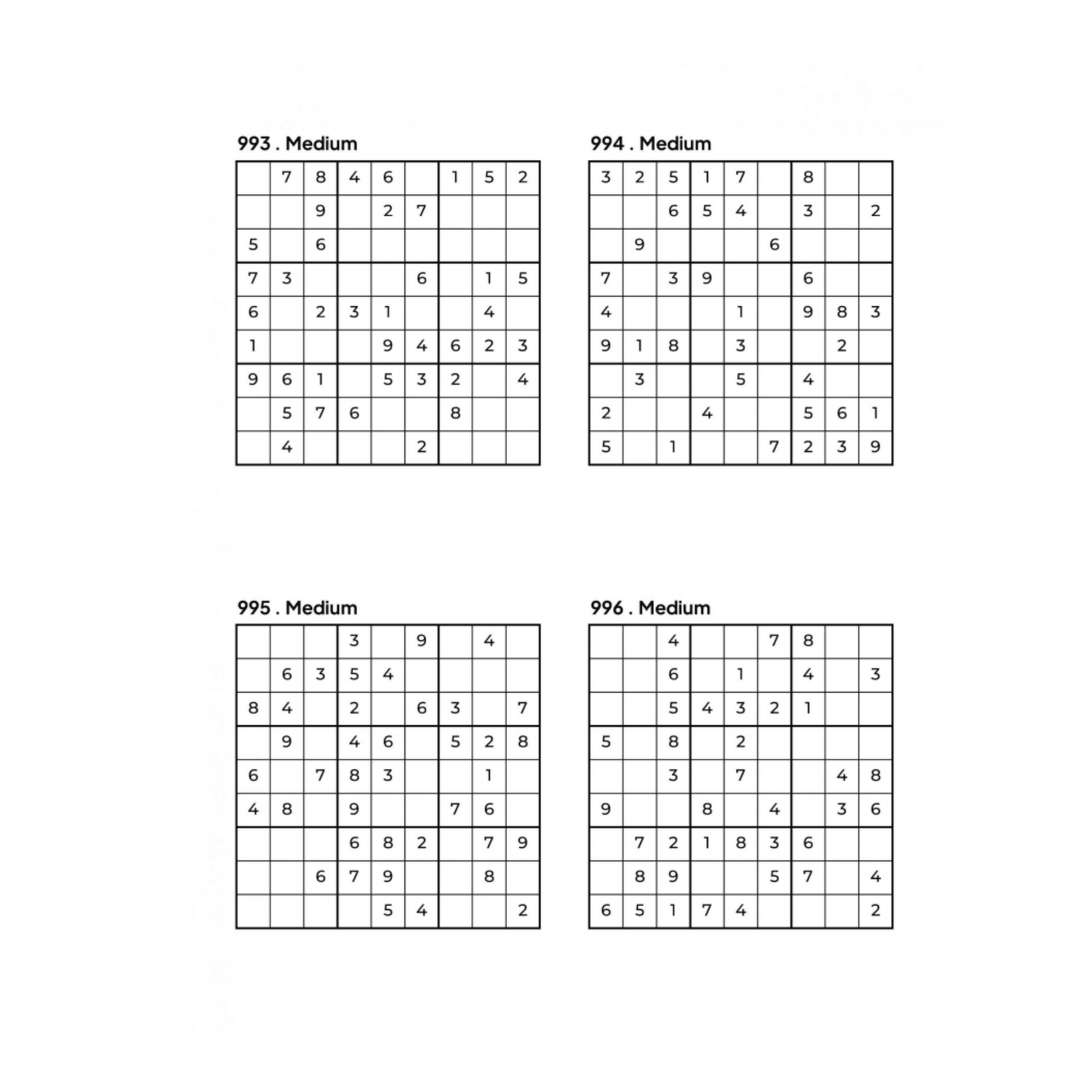 Grid of 4 Medium Sudoku Puzzles