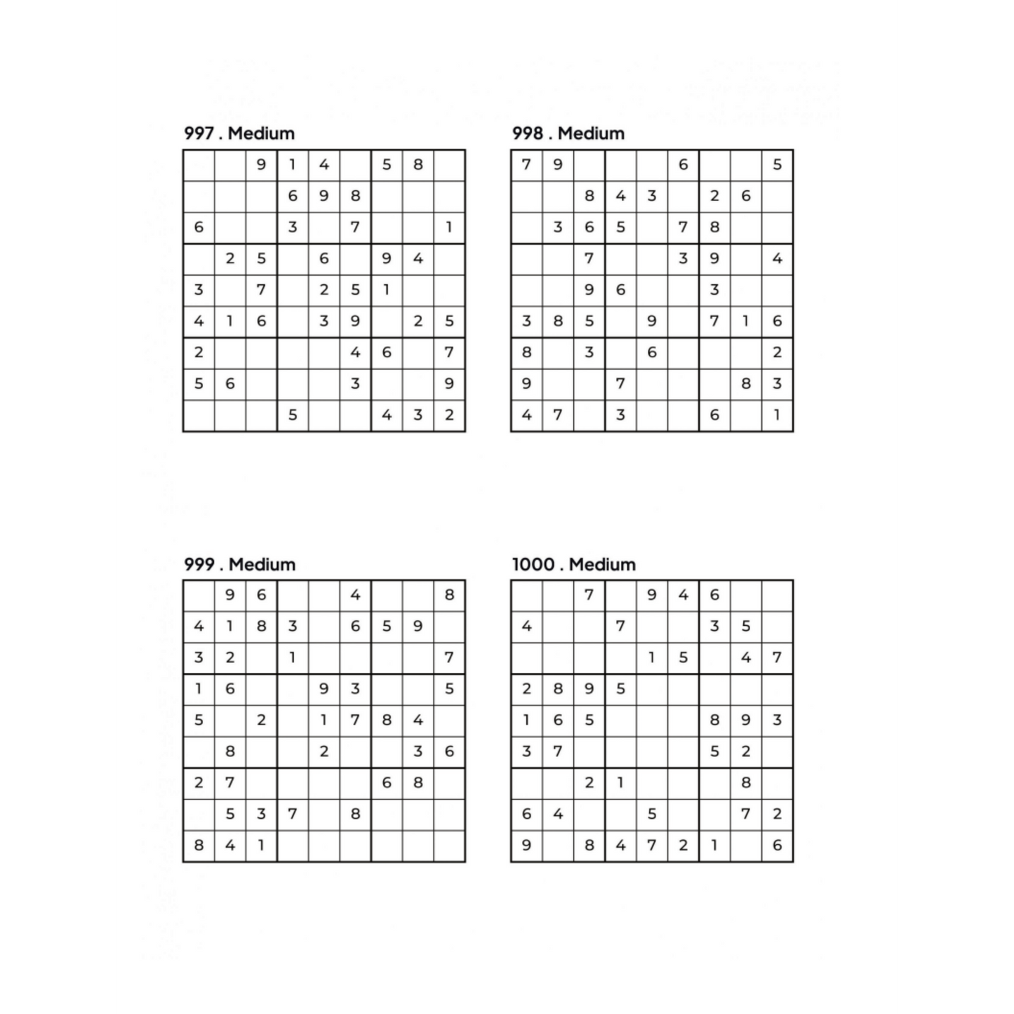 Grid of 4 Medium Sudoku Puzzles
