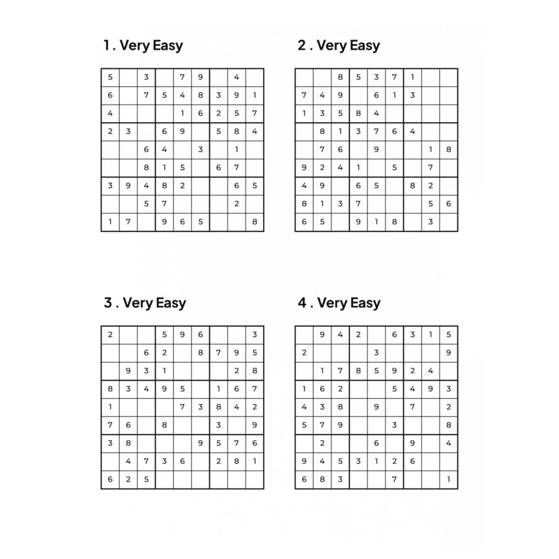 Grid of 4 Very Sudoku Puzzles
