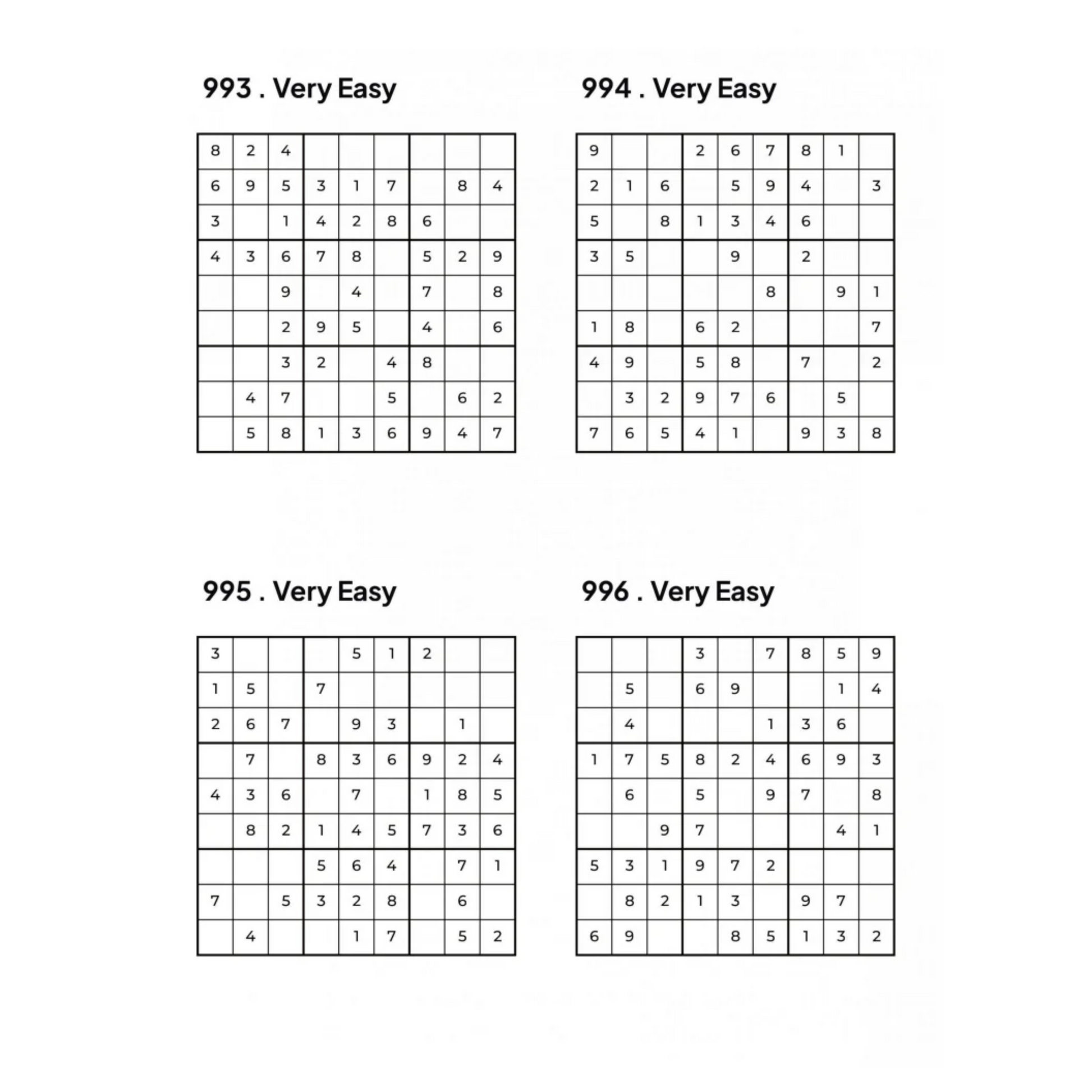 Grid of 4 Very Sudoku Puzzles