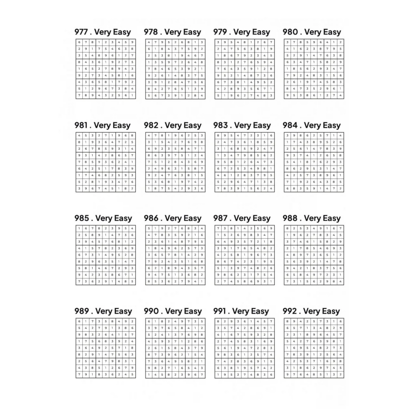 Grid of 16 Sudoku Solutions