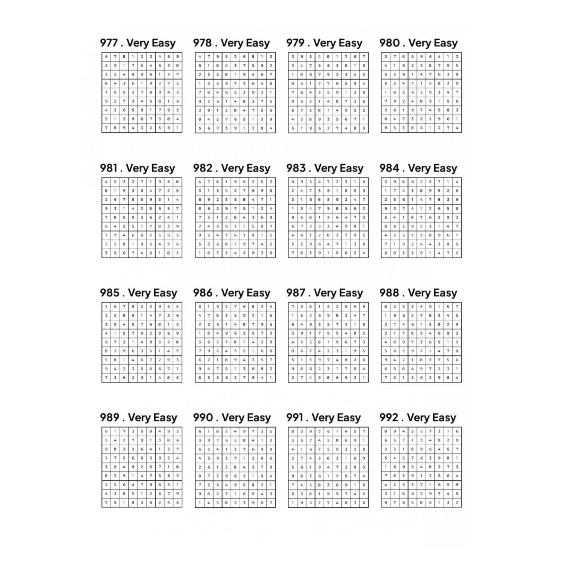 Grid of 16 Sudoku Solutions