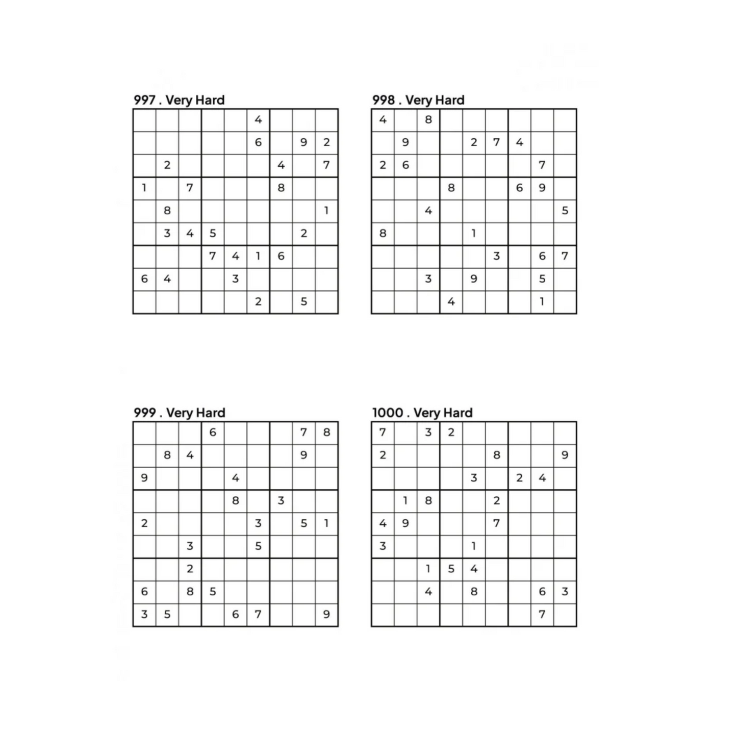 Grid of 4 Very Hard Sudoku Puzzles