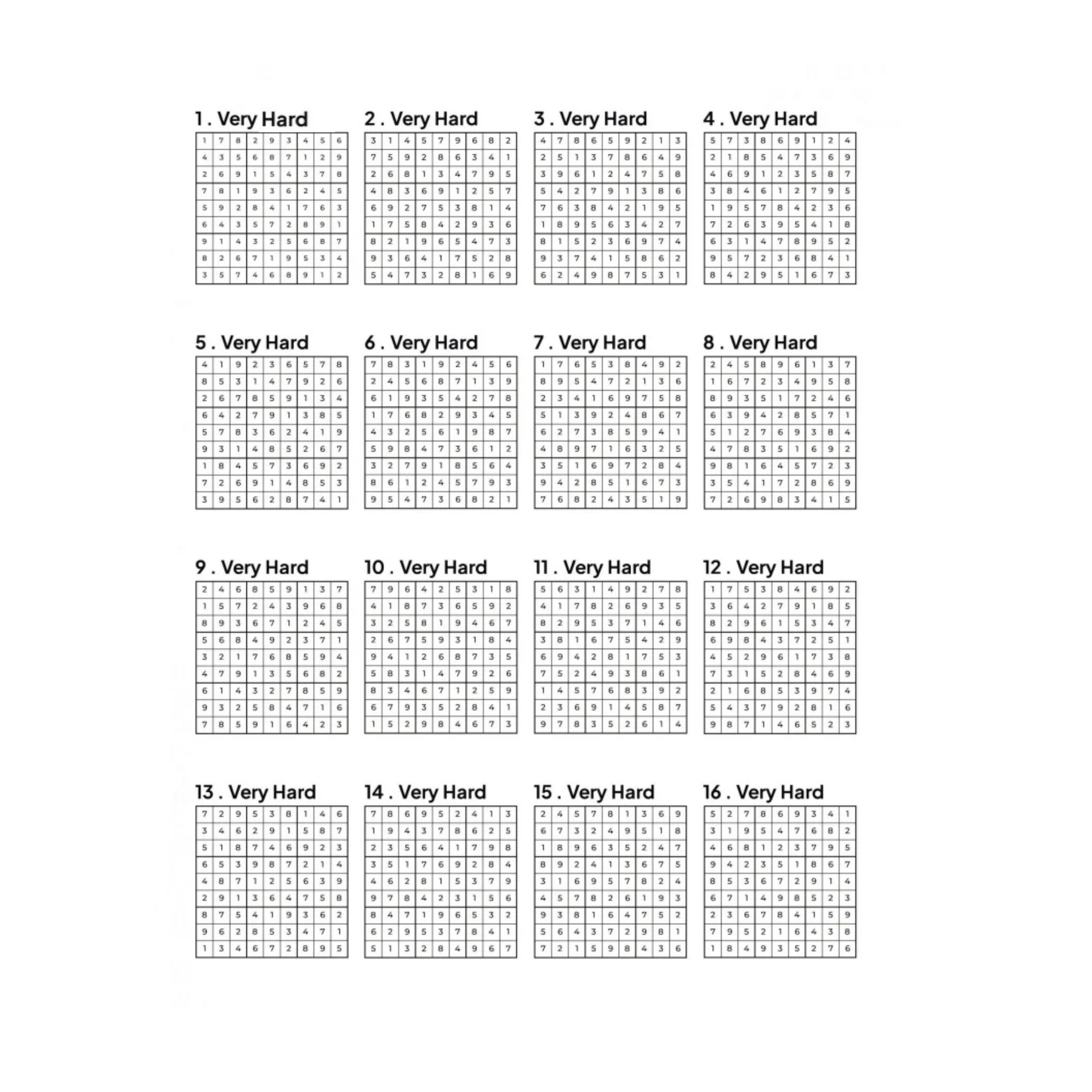 Grid of 16 Sudoku Solutions