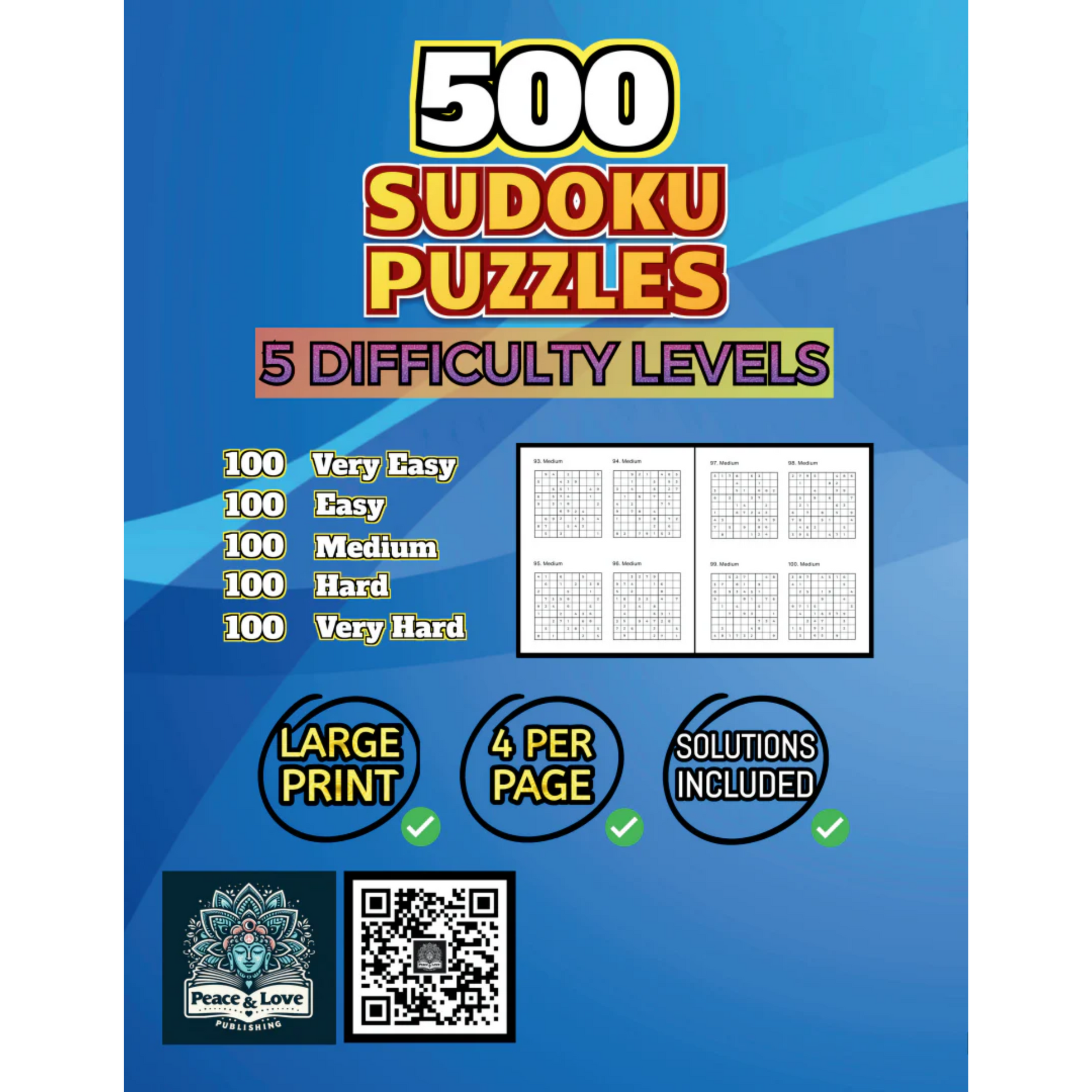 Back Cover of 500 Sudoku Puzzles 5 Difficulty Levels