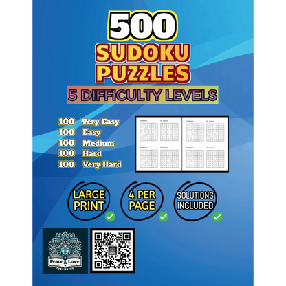 Back Cover of 500 Sudoku Puzzles 5 Difficulty Levels