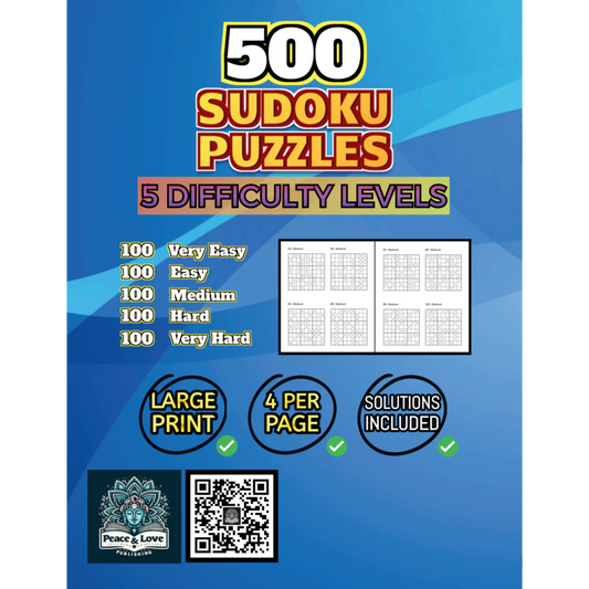 Back Cover of 500 Sudoku Puzzles 5 Difficulty Levels