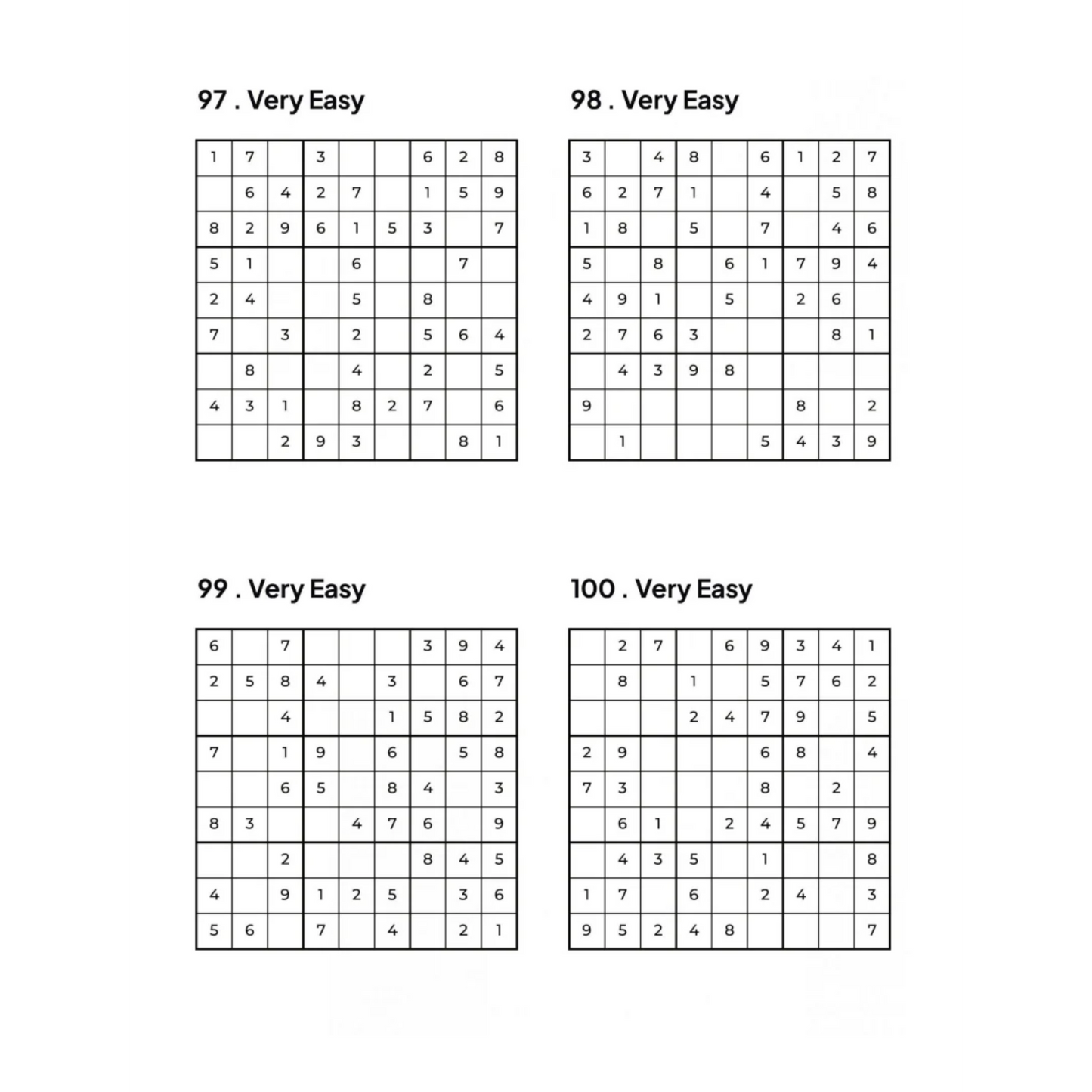 Grid of 4 Very Easy Sudoku Puzzles