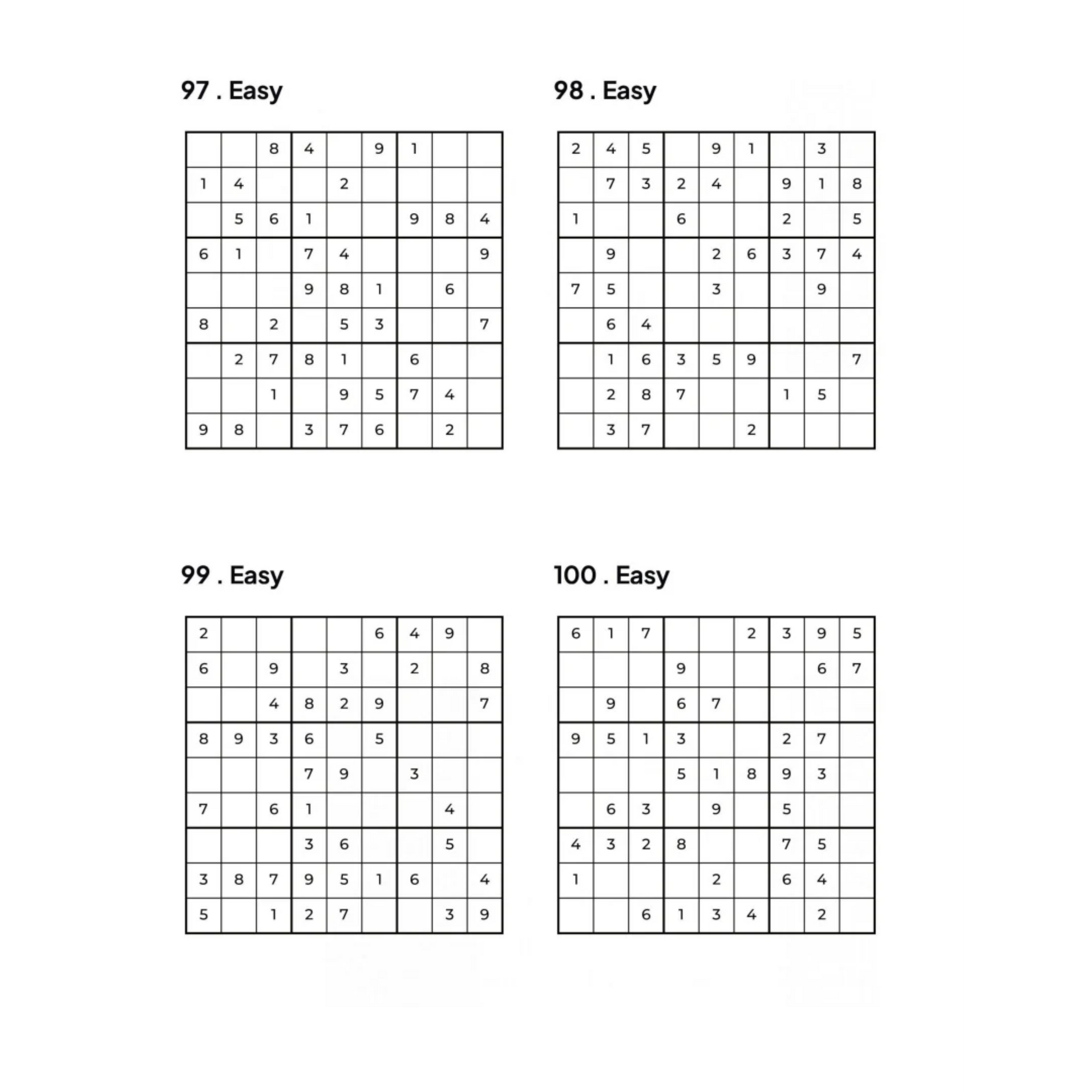 Grid of 4 Easy Sudoku Puzzles