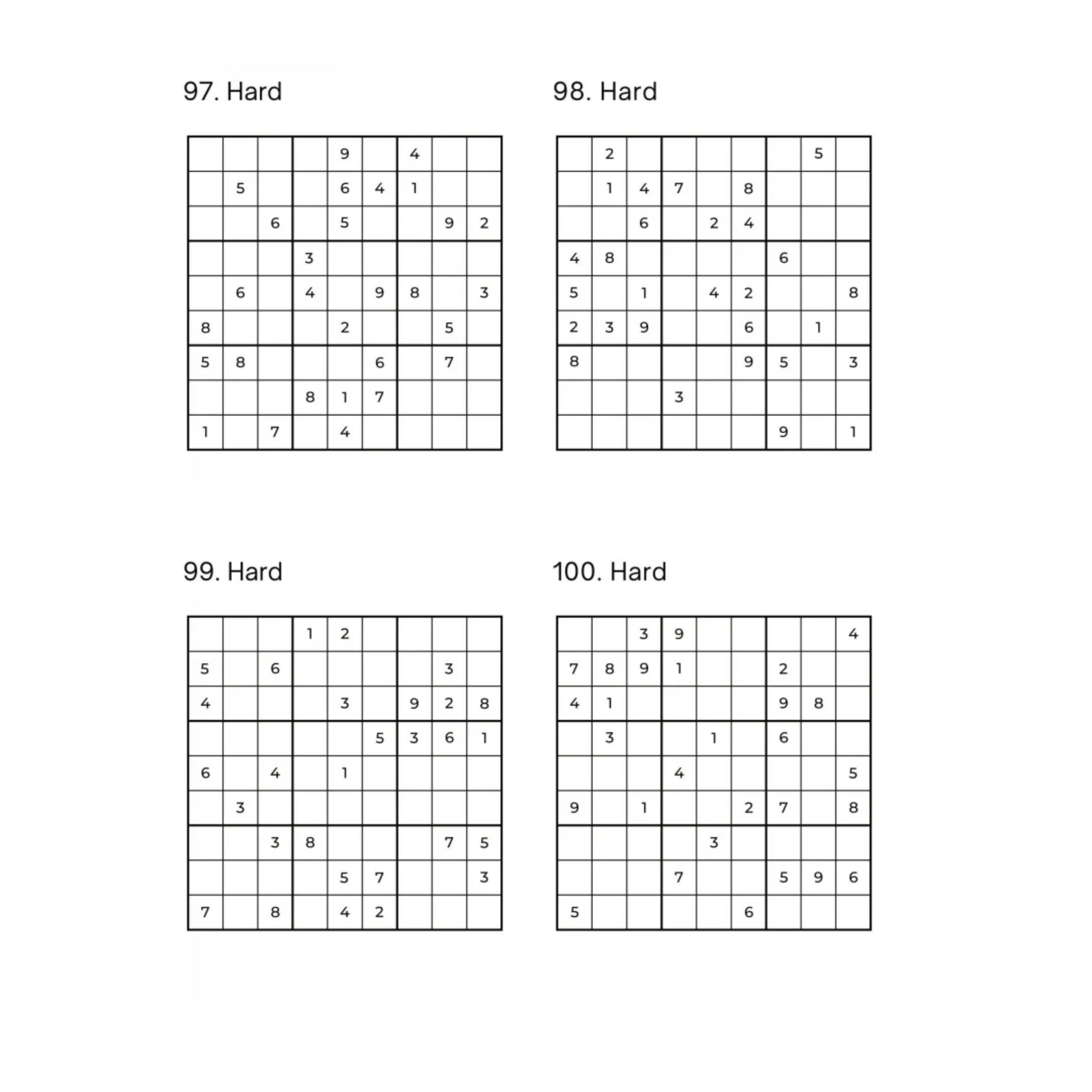 Grid of 4 Hard Sudoku Puzzles