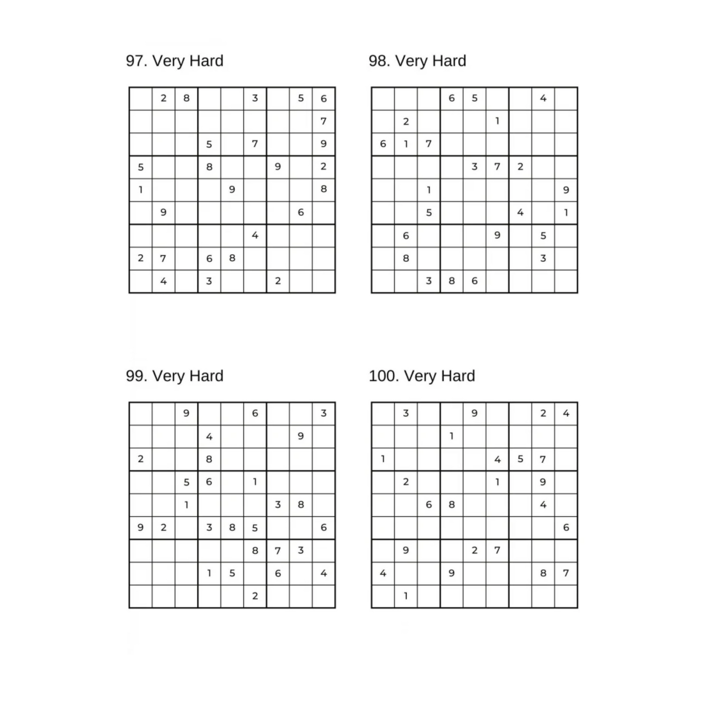 Grid of 4 Very Hard Sudoku Puzzles