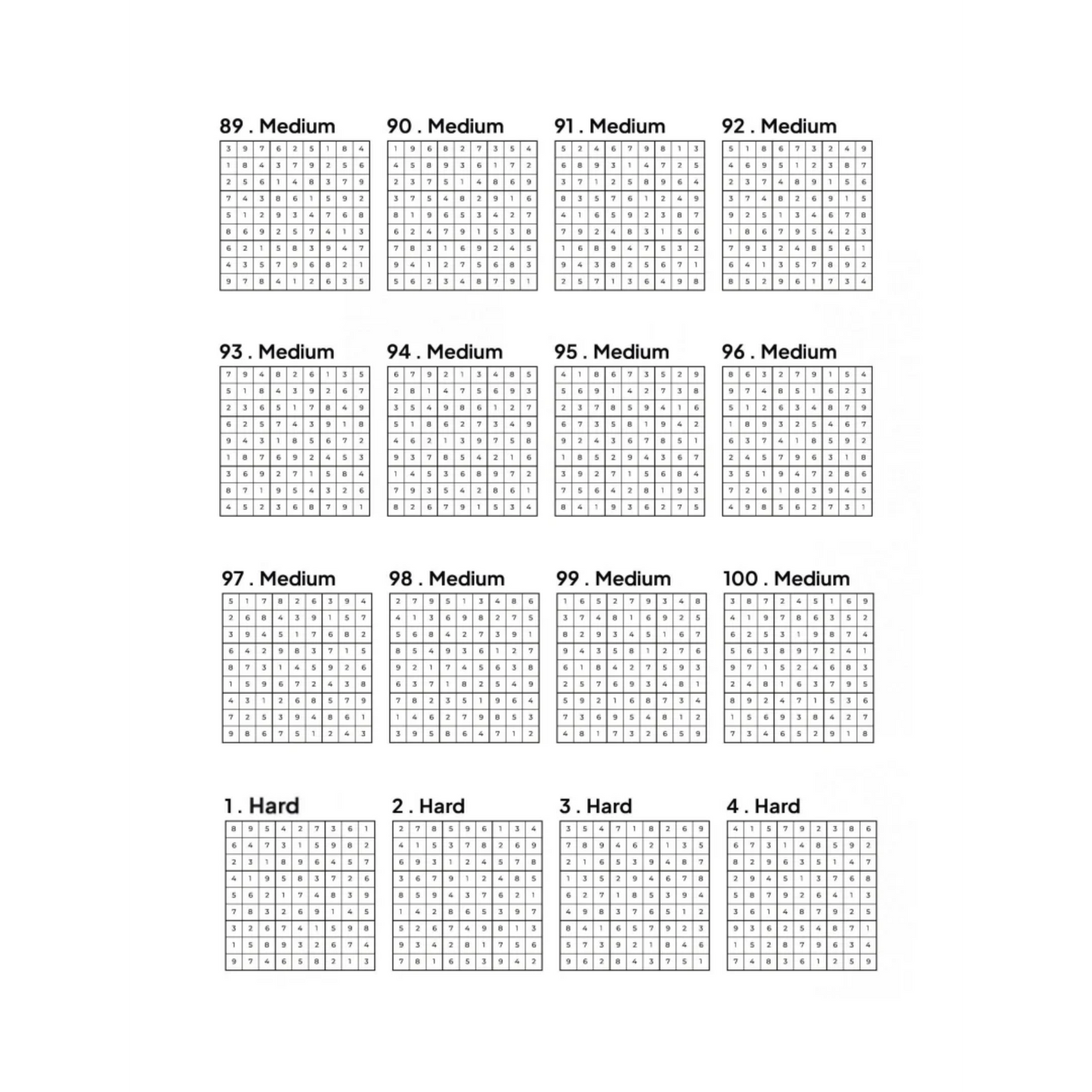 Grid of 16 Sudoku Solutions