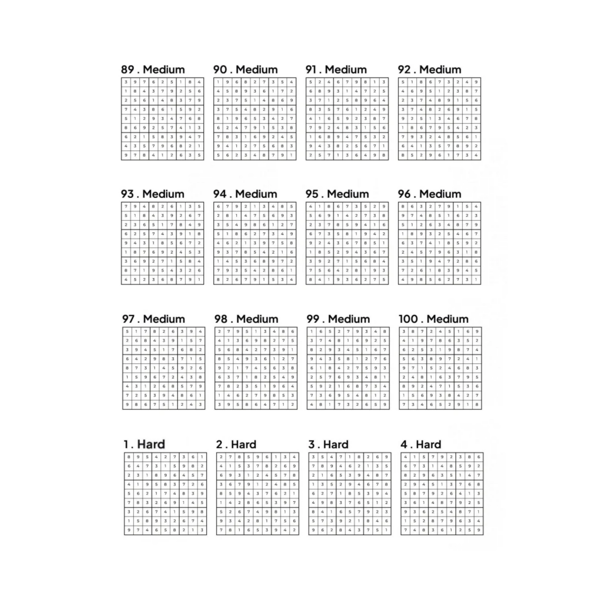 Grid of 16 Sudoku Solutions