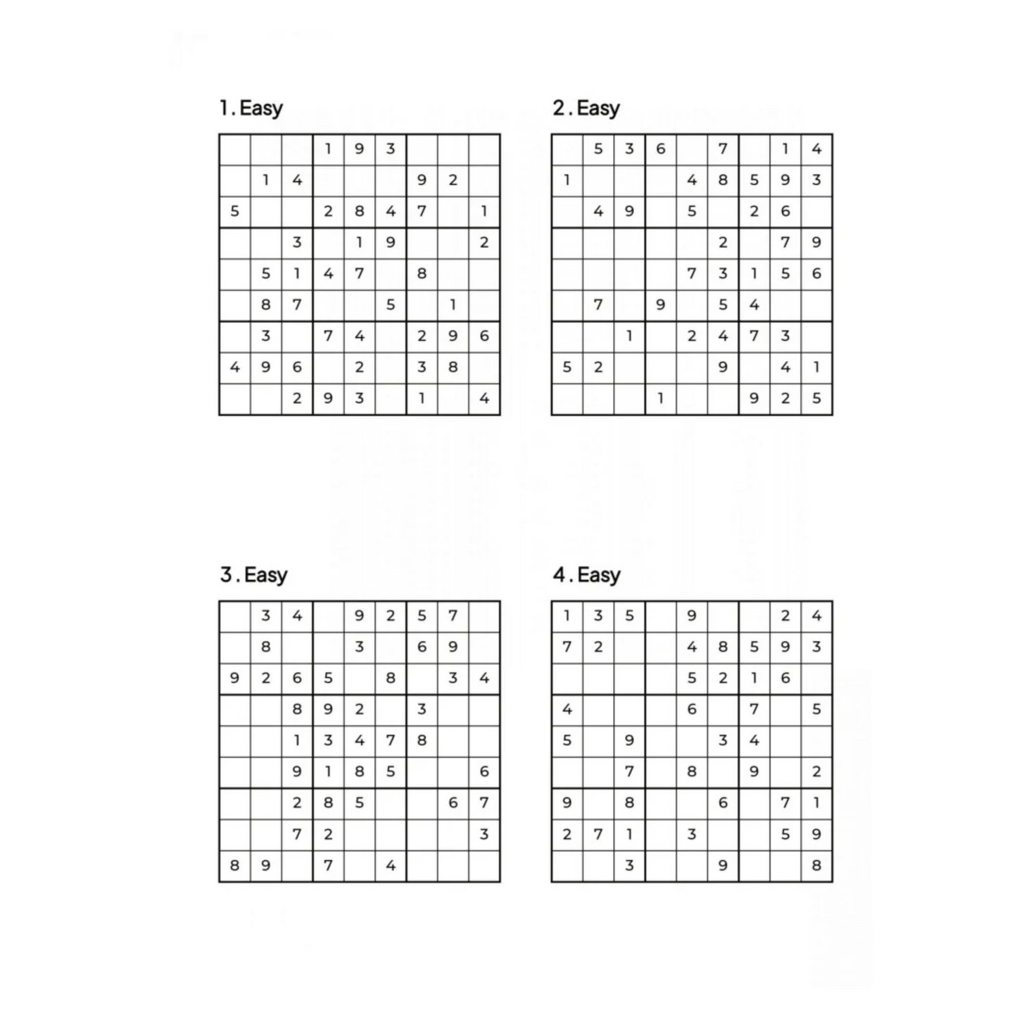 Grid of 4 Easy Sudoku Puzzles