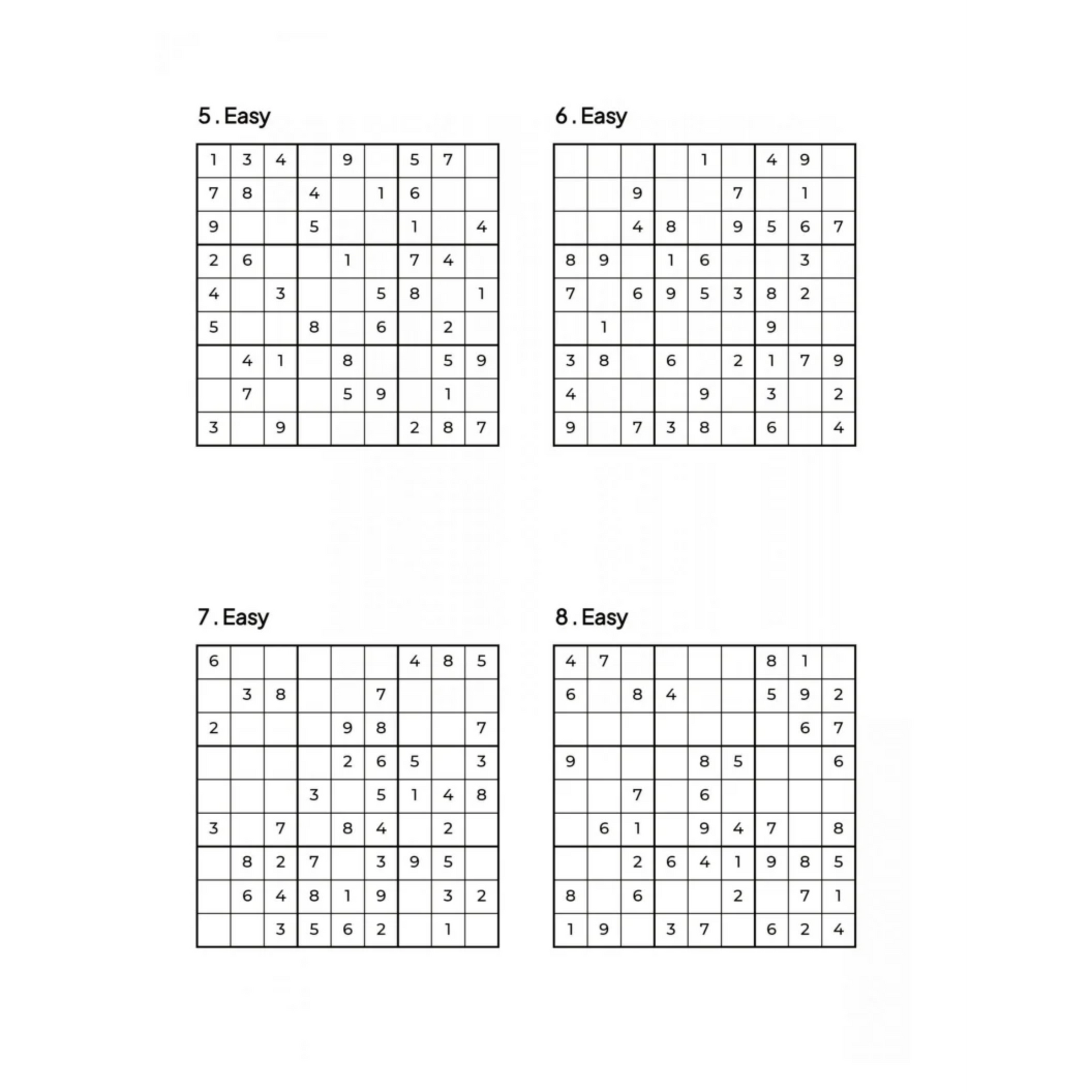 Grid of 4 Easy Sudoku Puzzles