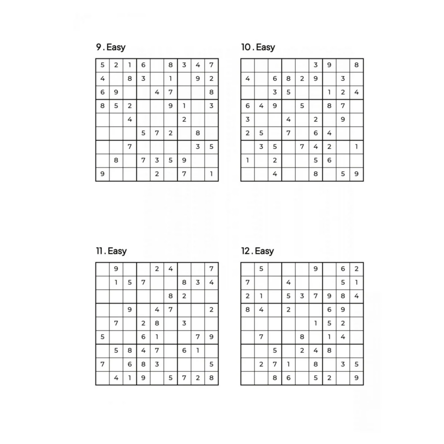 Grid of 4 Easy Sudoku Puzzles