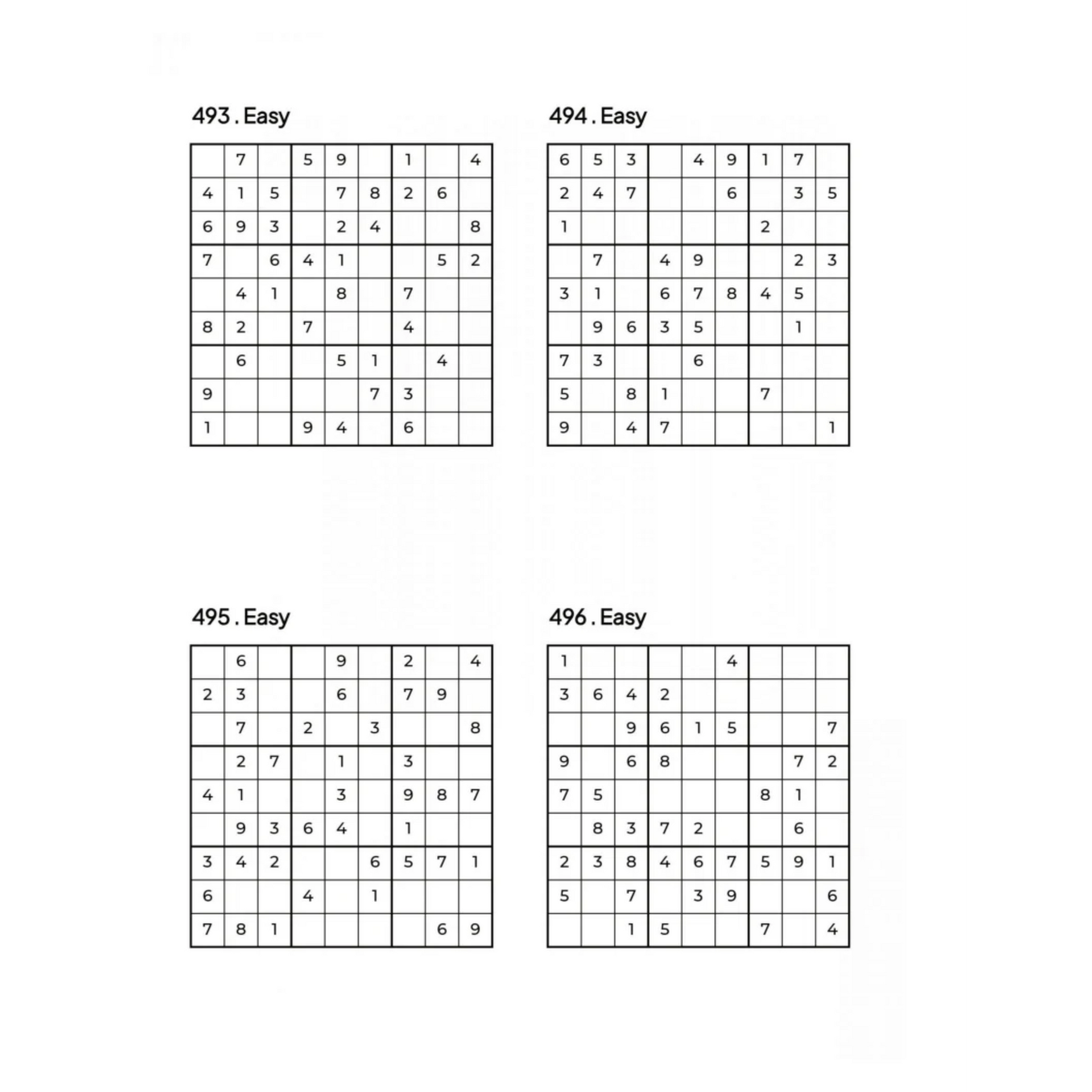 Grid of 4 Easy Sudoku Puzzles