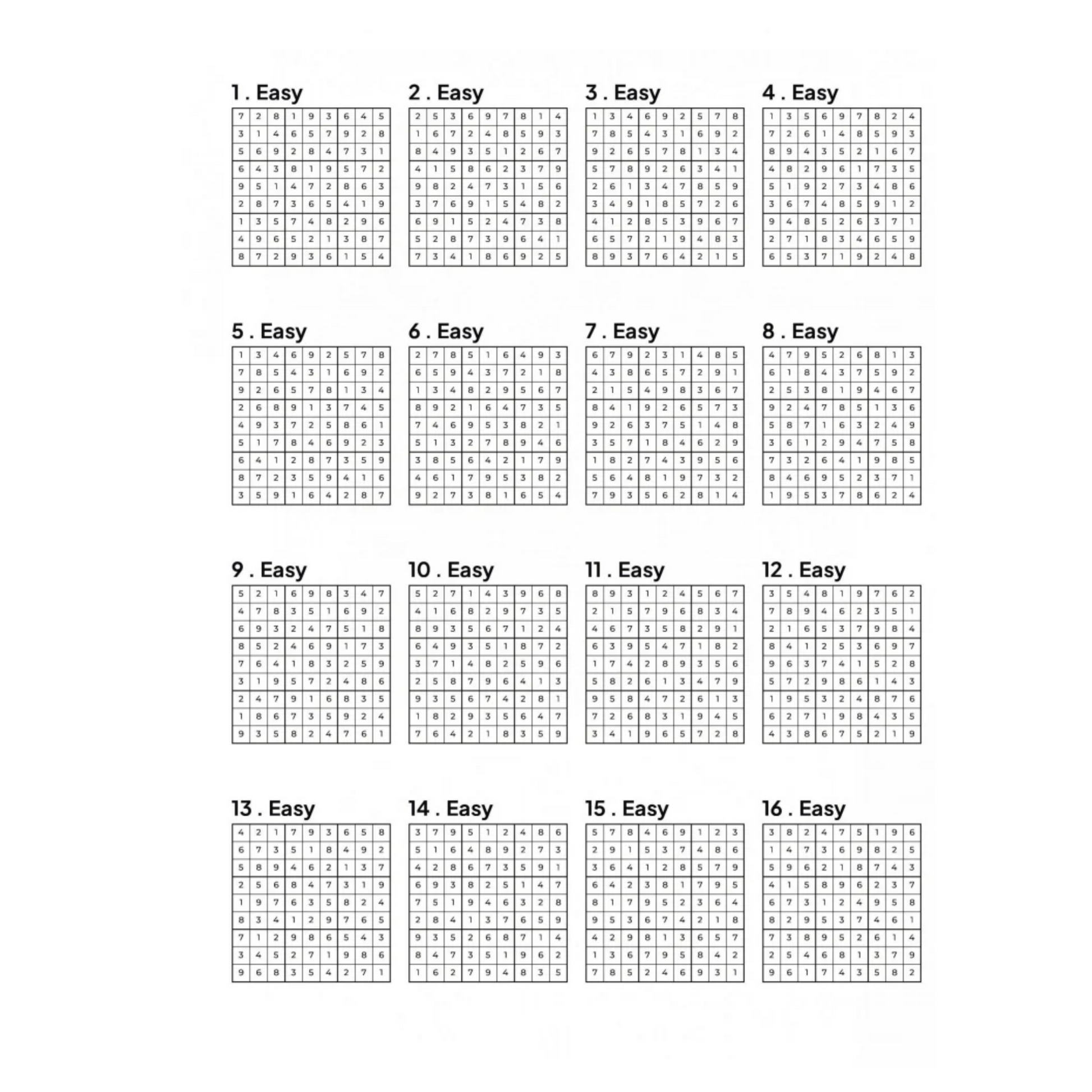 Grid of 16 Sudoku Solutions