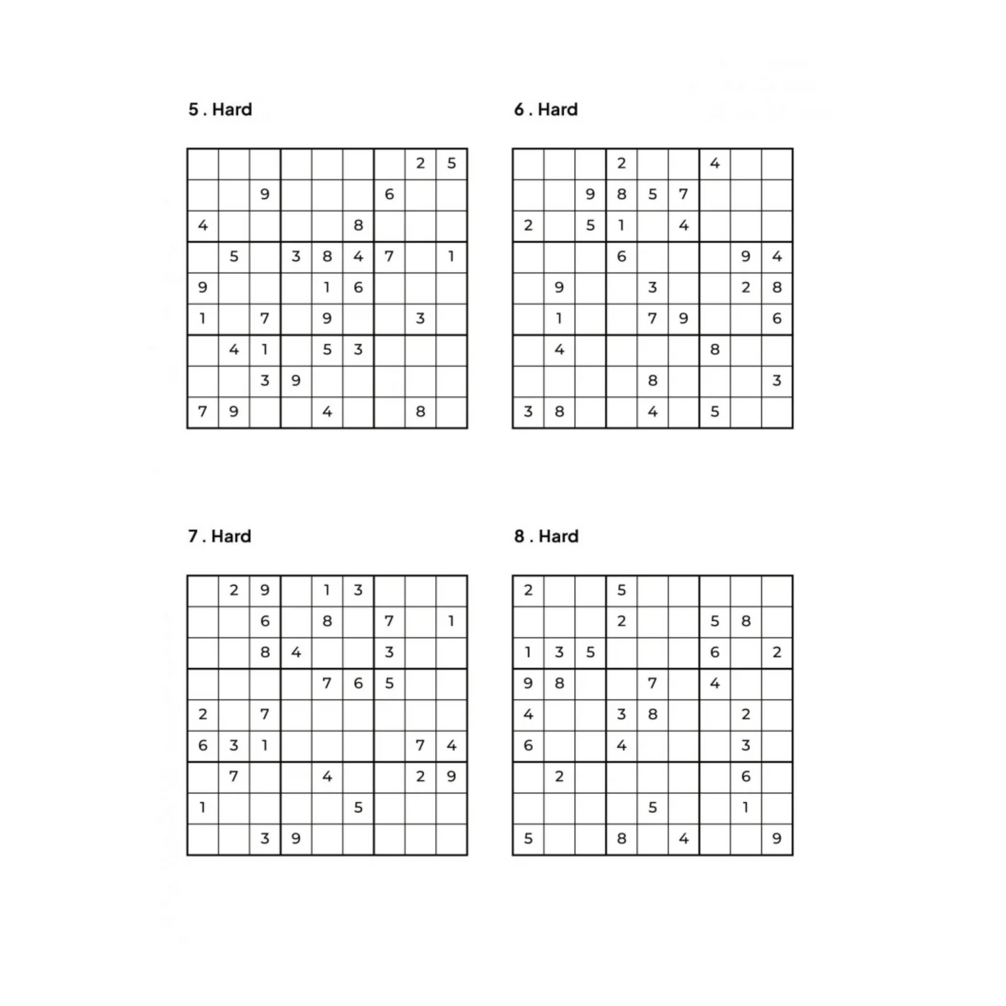 4 Hard Sudoku Puzzles