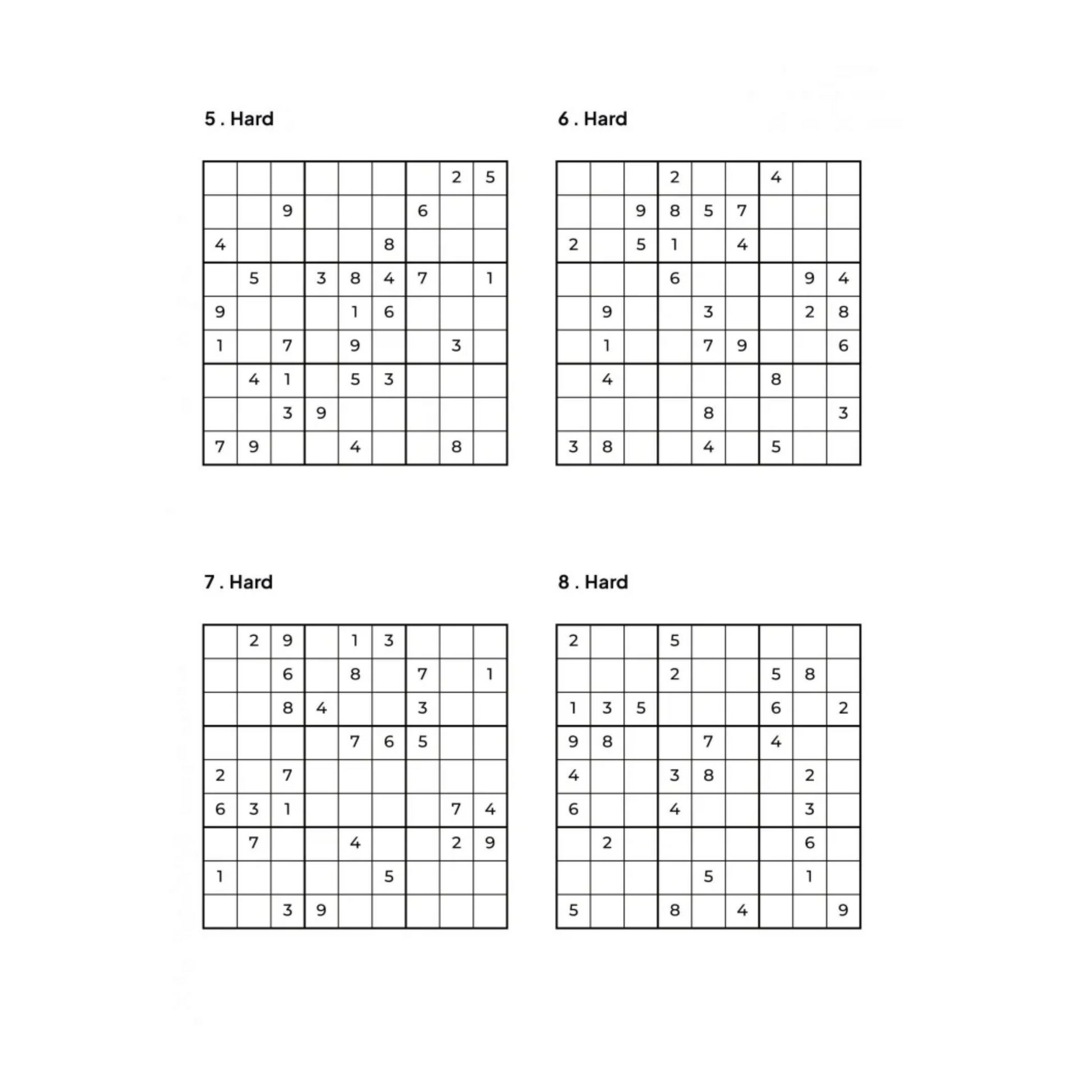 4 Hard Sudoku Puzzles
