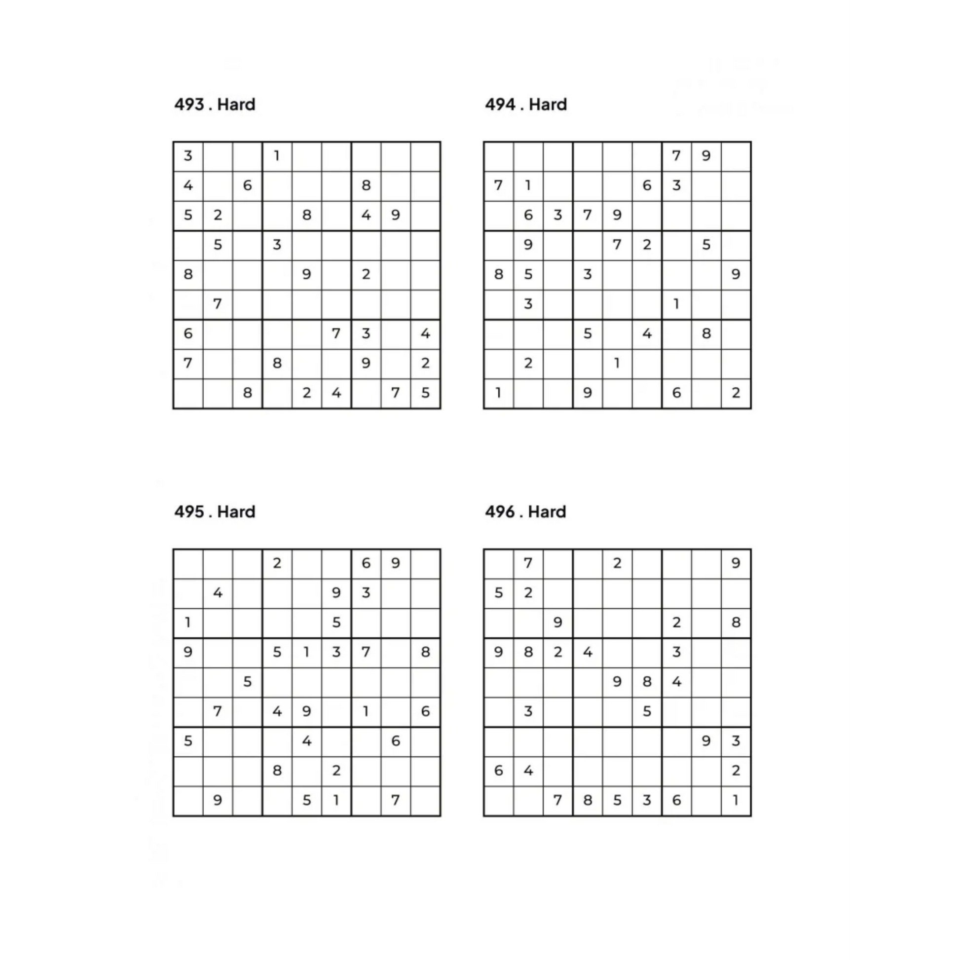 4 Hard Sudoku Puzzles