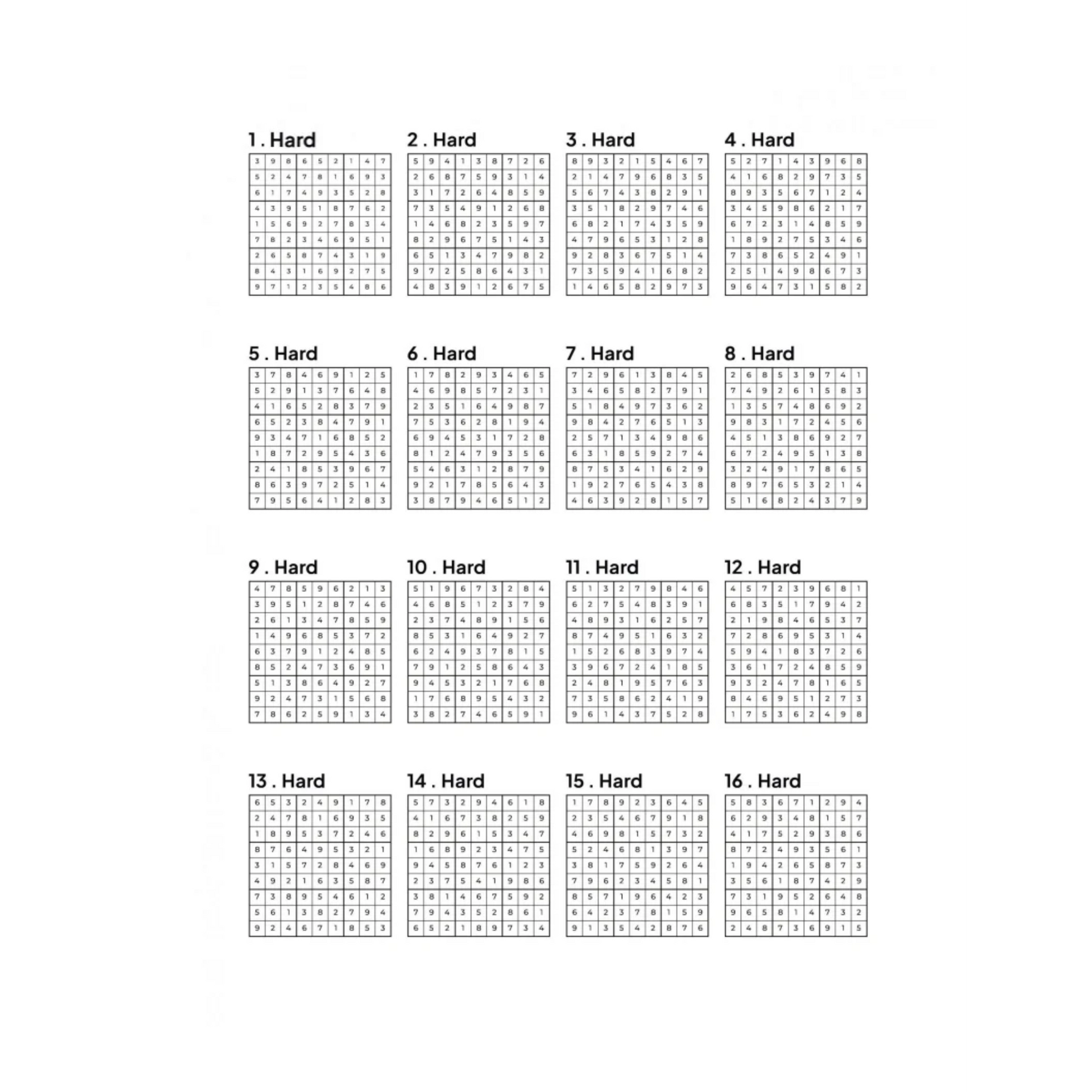 Grid of 16 Sudoku Solutions
