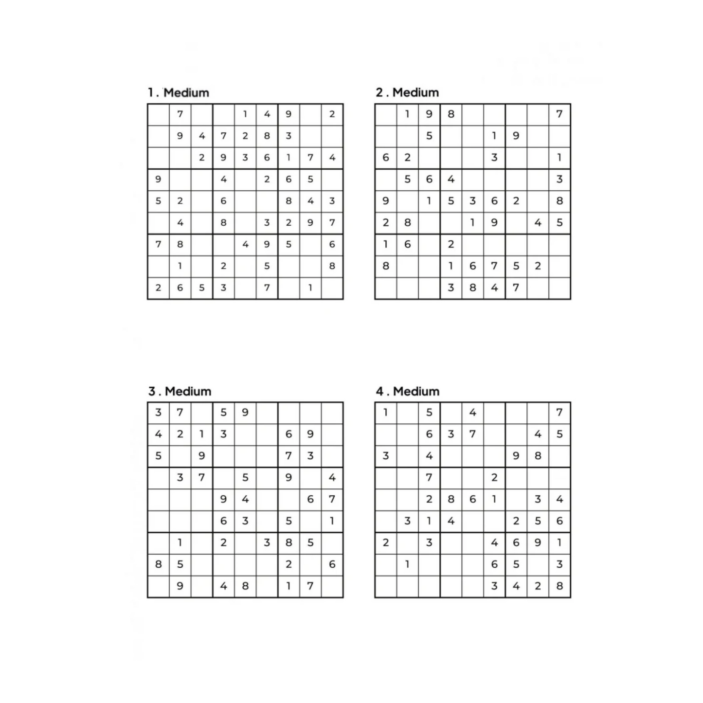 4 Medium Sudoku Puzzles