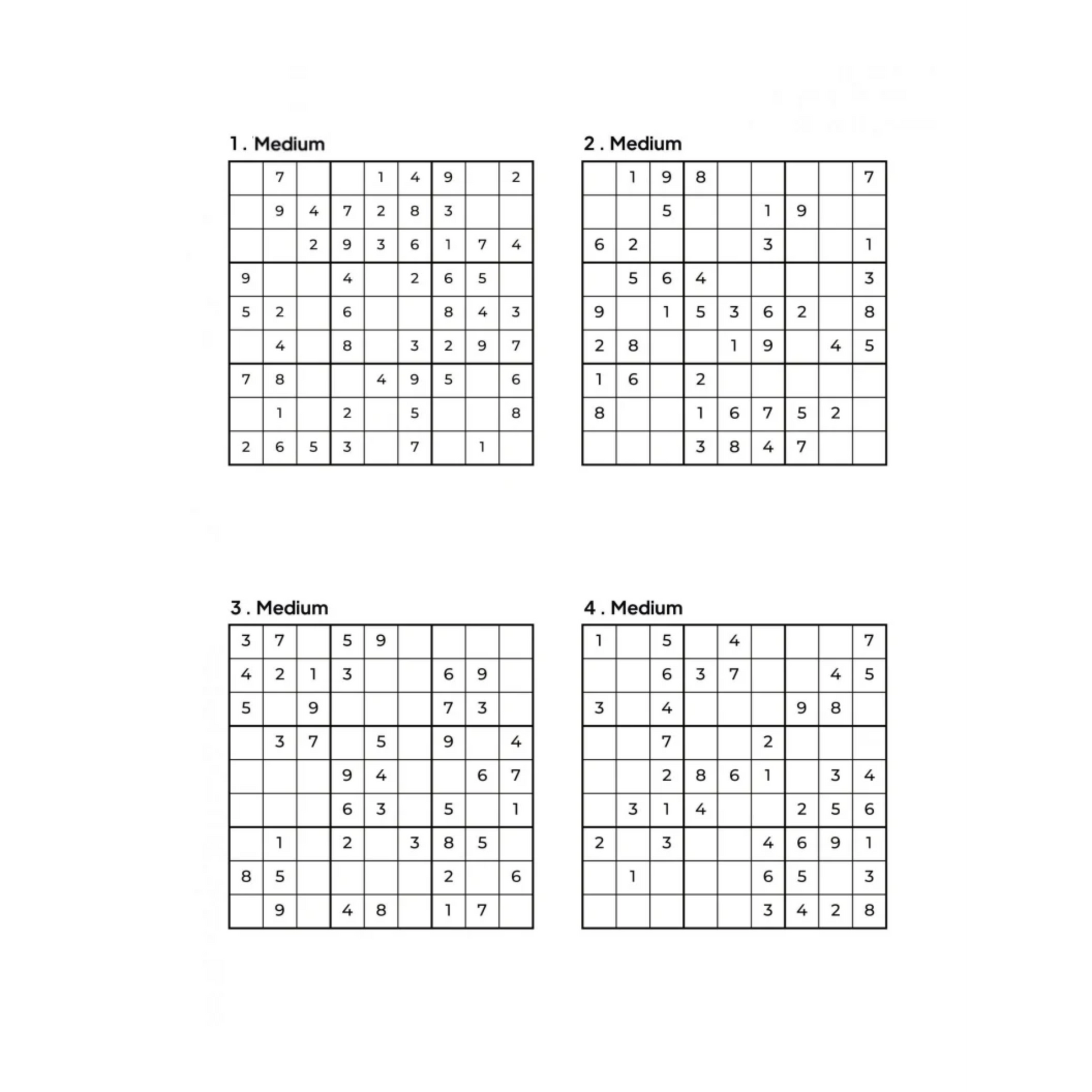 4 Medium Sudoku Puzzles